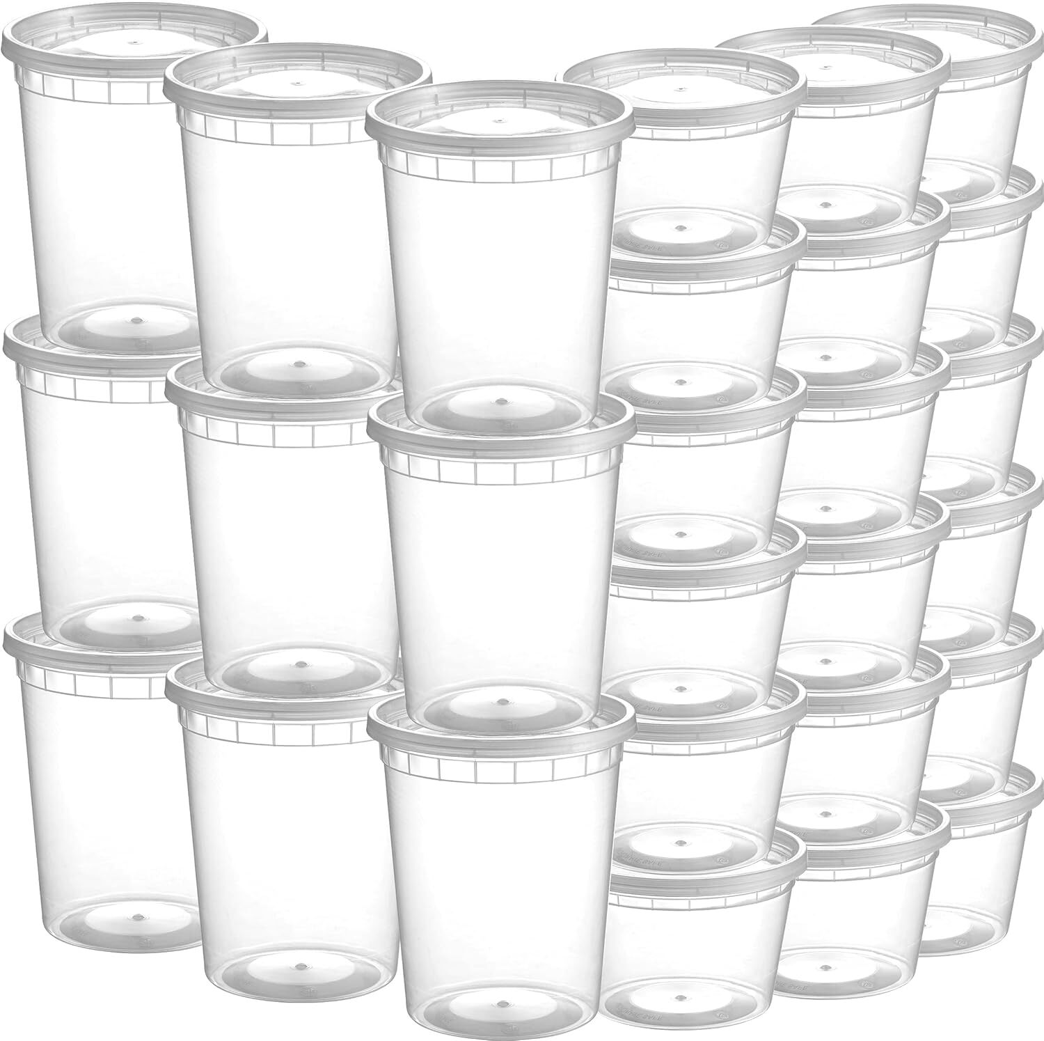 Food container with 54 lids -24-32 oz quart size and 24-16 oz pint size