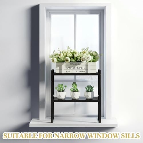 Expandable Window Sill Plant Shelf Set - Stackable Adjustable Metal Shelves for