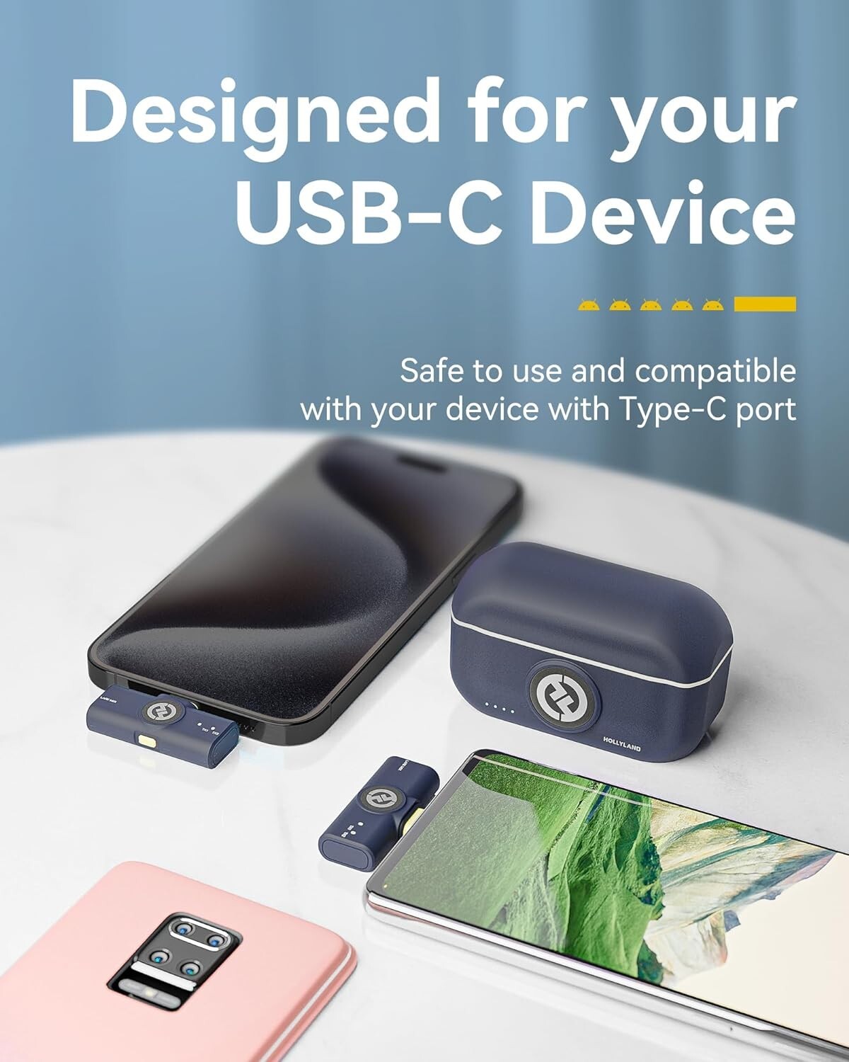 Hollyland Lark M2 Wireless Lavalier Microphone for iPhone 15 & Android, USB C