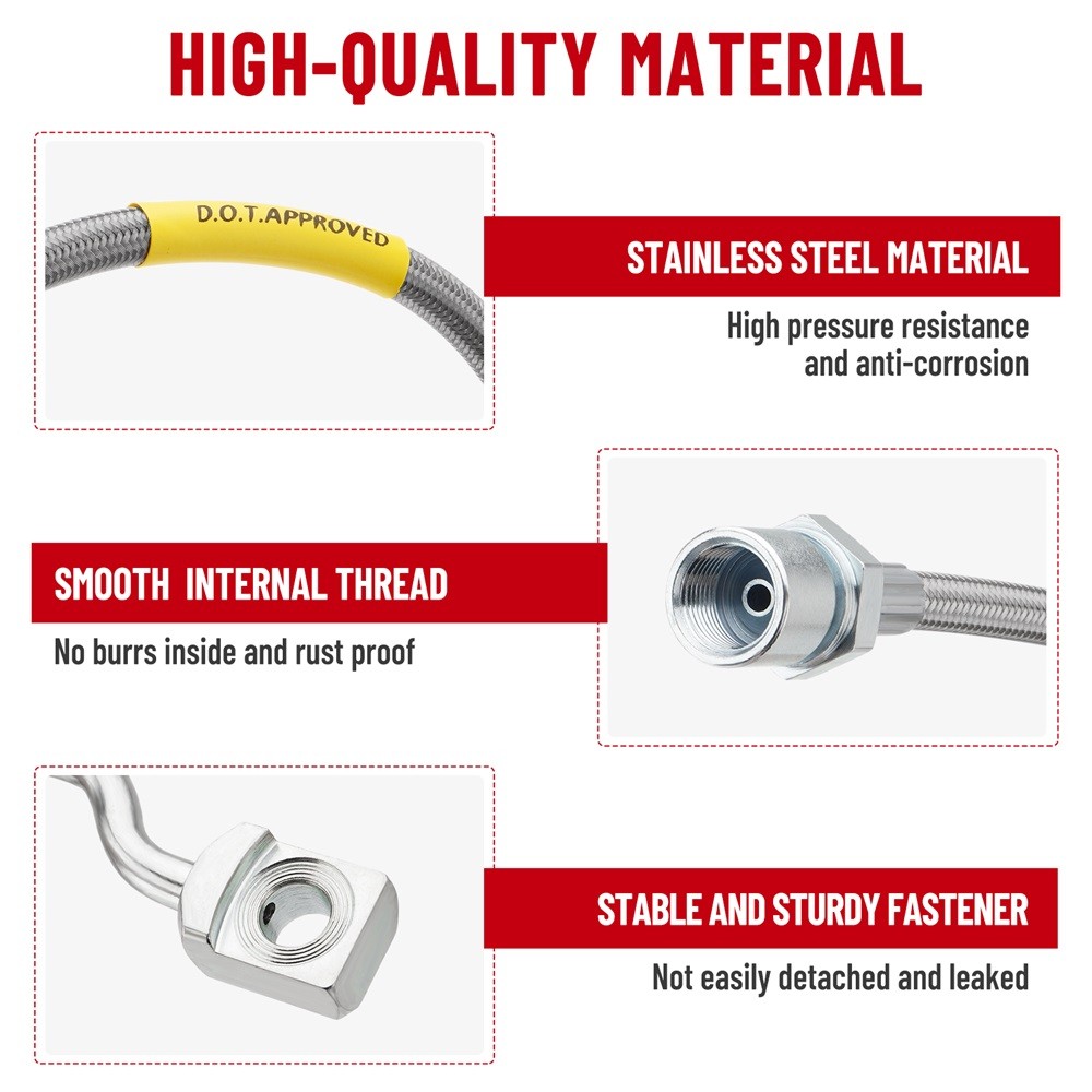 Extended Front Brake Lines 5-7.5in For 07-19 Suburban 1500 Tahoe GMC Yukon