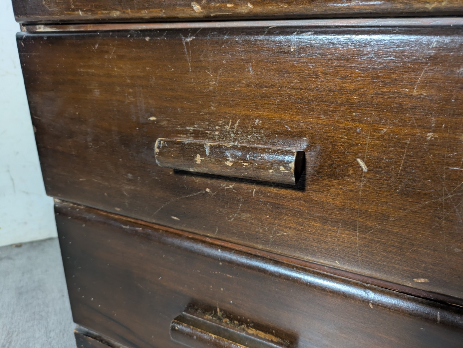 Vintage Art Deco Wood 5-Drawer Narrow Tallboy Dresser Lingerie Chest Cabinet N23