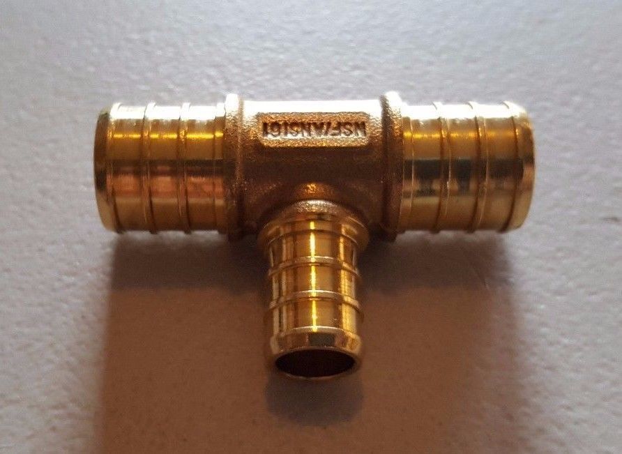 1 PIECE 3/4" x 3/4" x 1/2" PEX TEE BRASS CRIMP FITTINGS ( LEAD FREE )