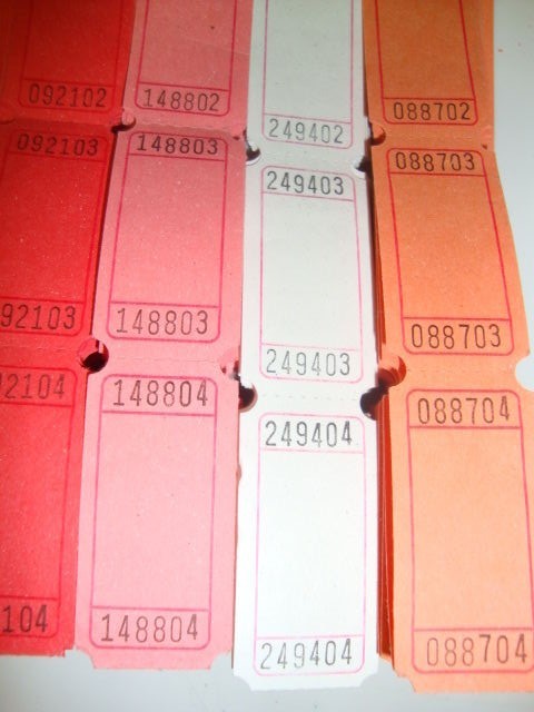 Single Blank Event Party Carnival Flat Raffle Tickets Assorted Colors