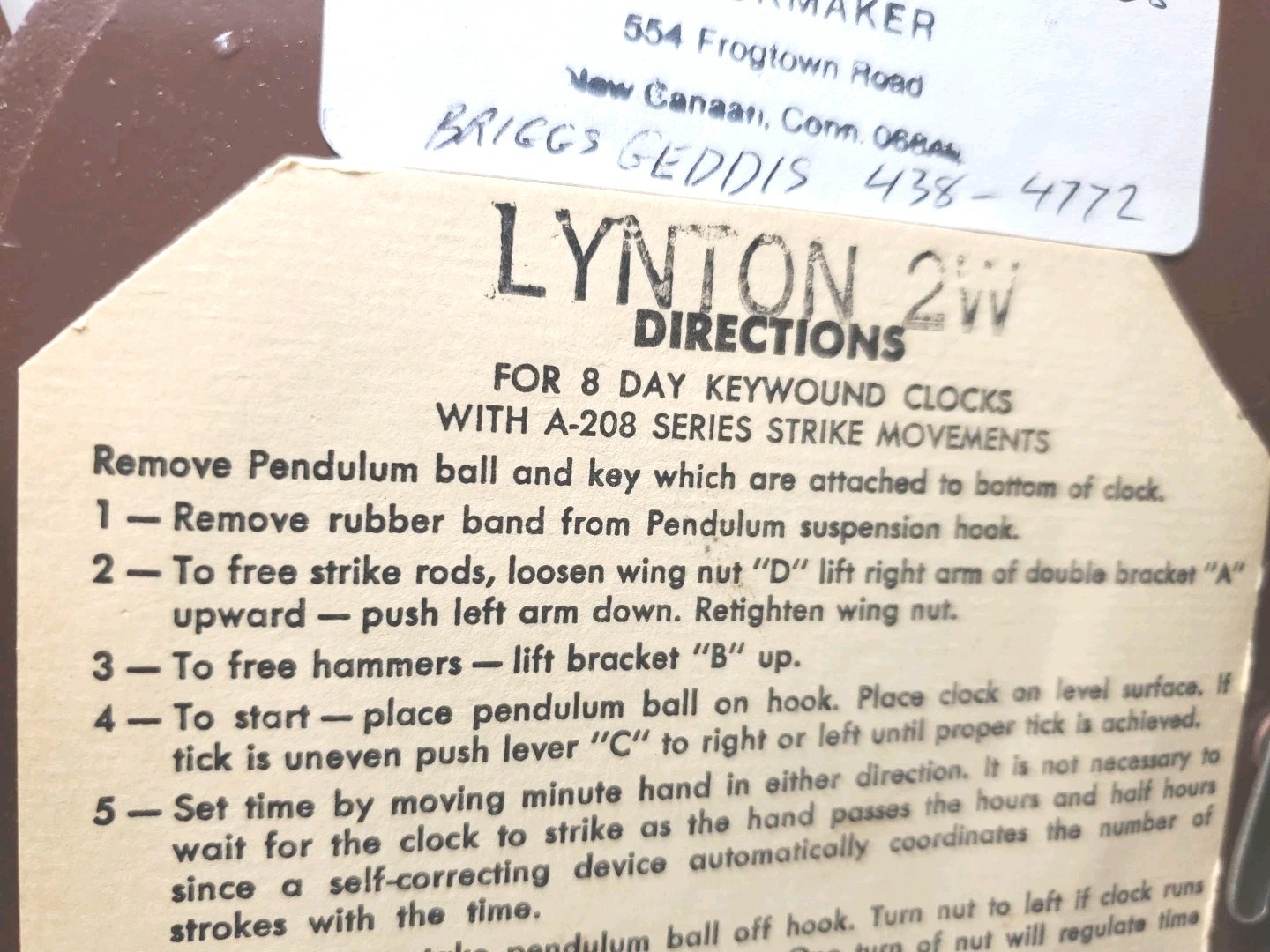 Seth Thomas Lynton 2W 8 Day Mantel Clock Triple Hammer Strike A‑208 Series