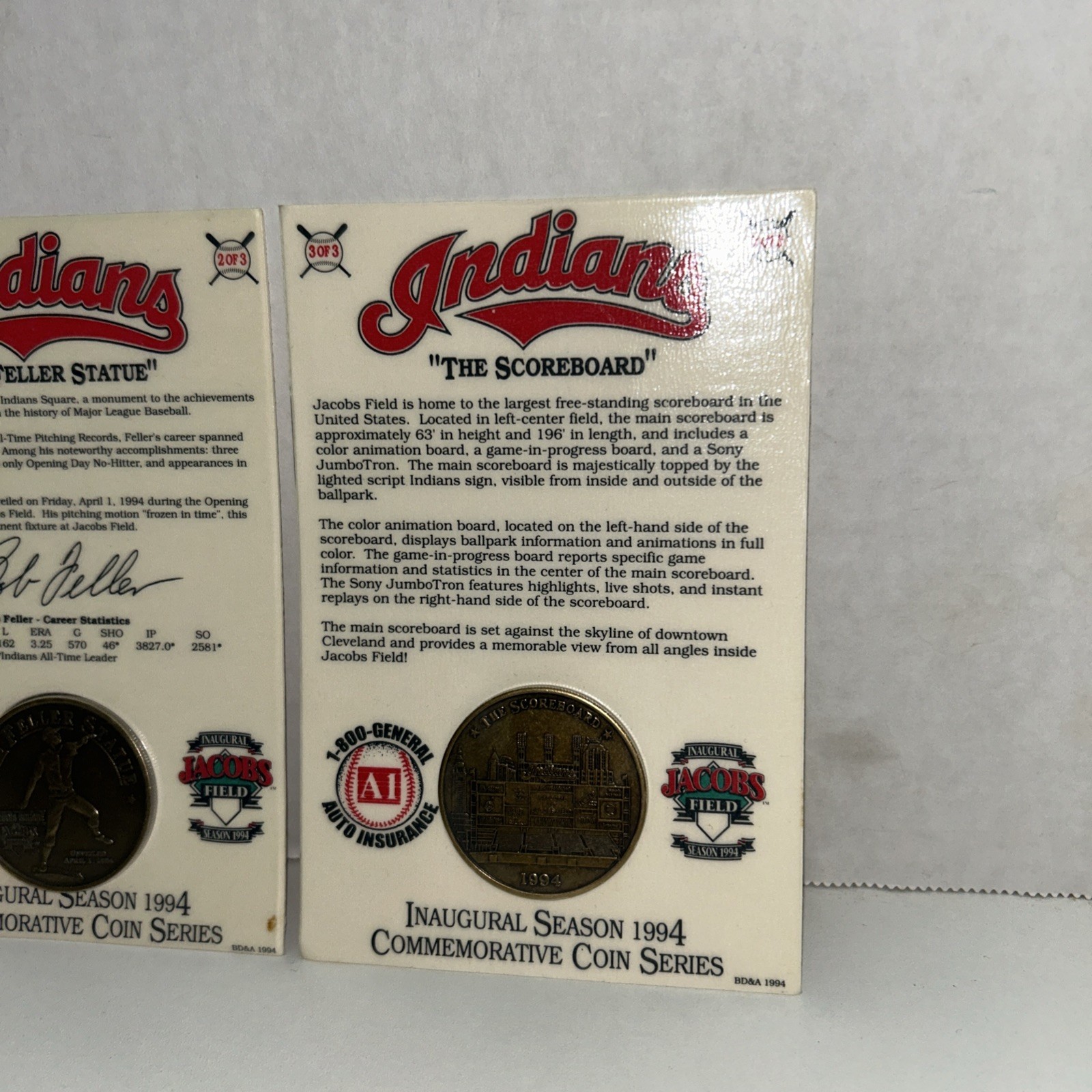 Cleveland Indians Inaugural Season 1994 Commemorative Coin Series Lot Of 3