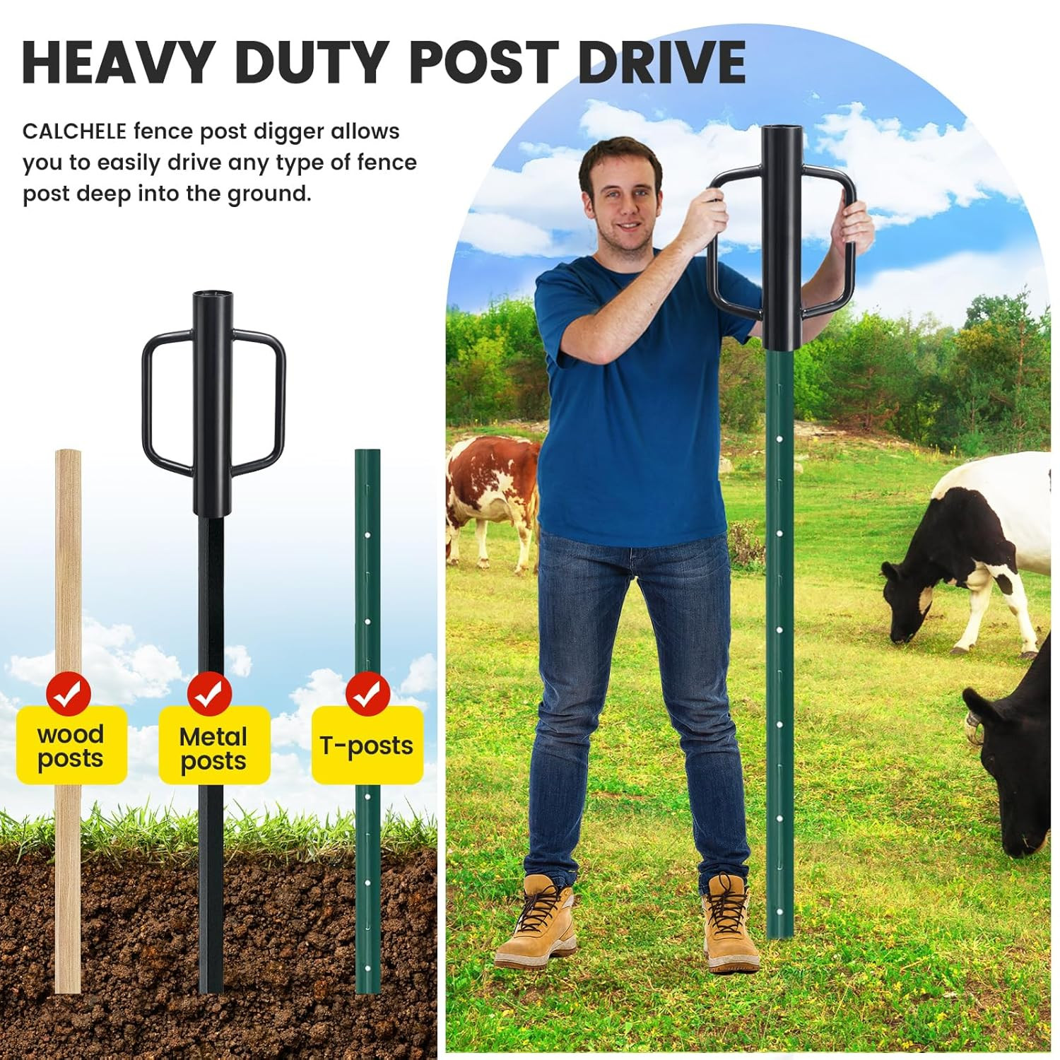 T Post Driver Heavy Duty Fence wood steel Post Driver 17" long 2.7" dia Pounder