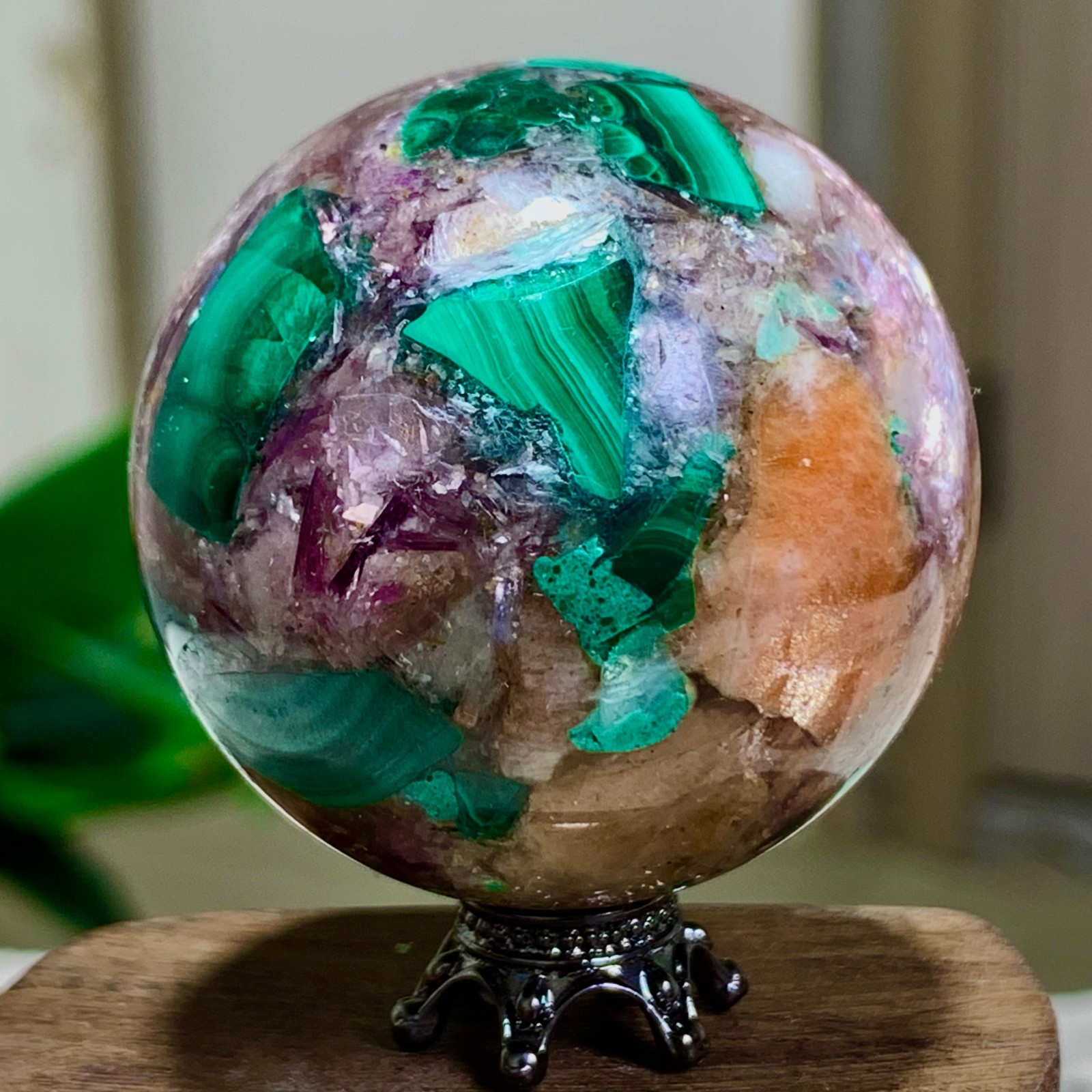 98G Newly discovered rare malachite purple mica symbiotic sphere restoration