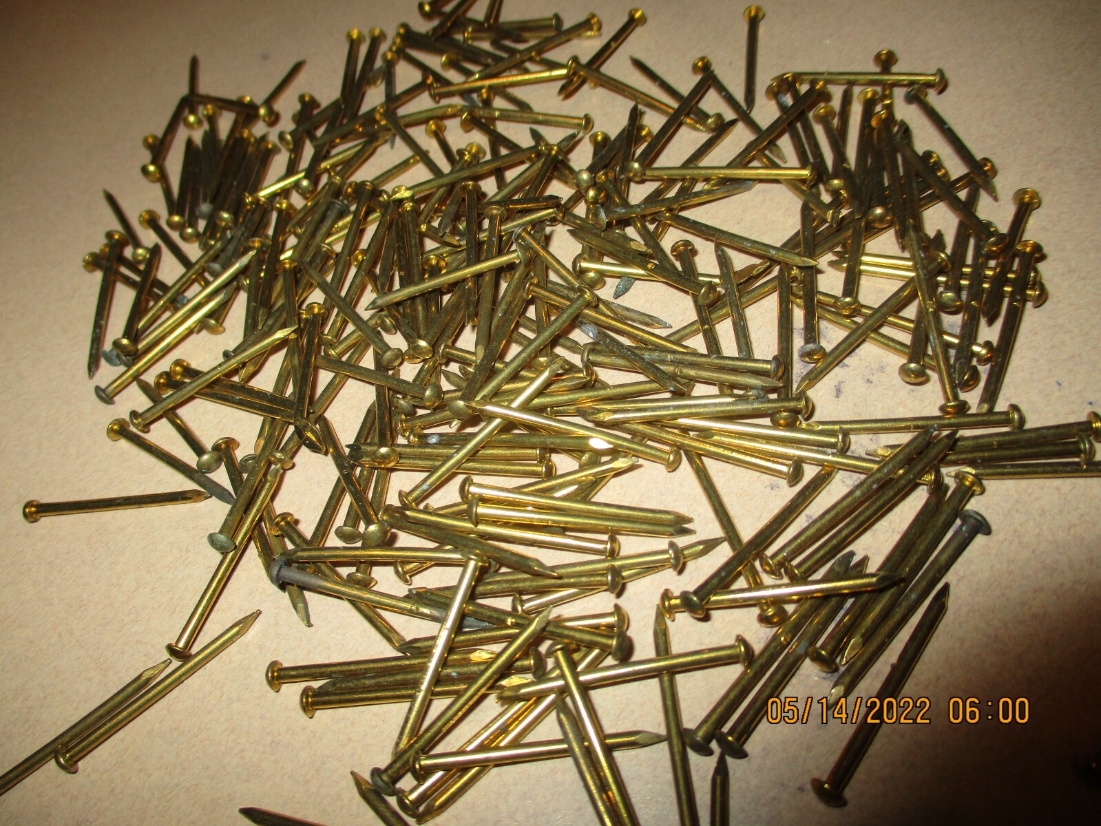 100 - VINTAGE, 1" X #16 SOLID BRASS BRAD, ROUND DOME HEAD ESCUTCHEON PINS