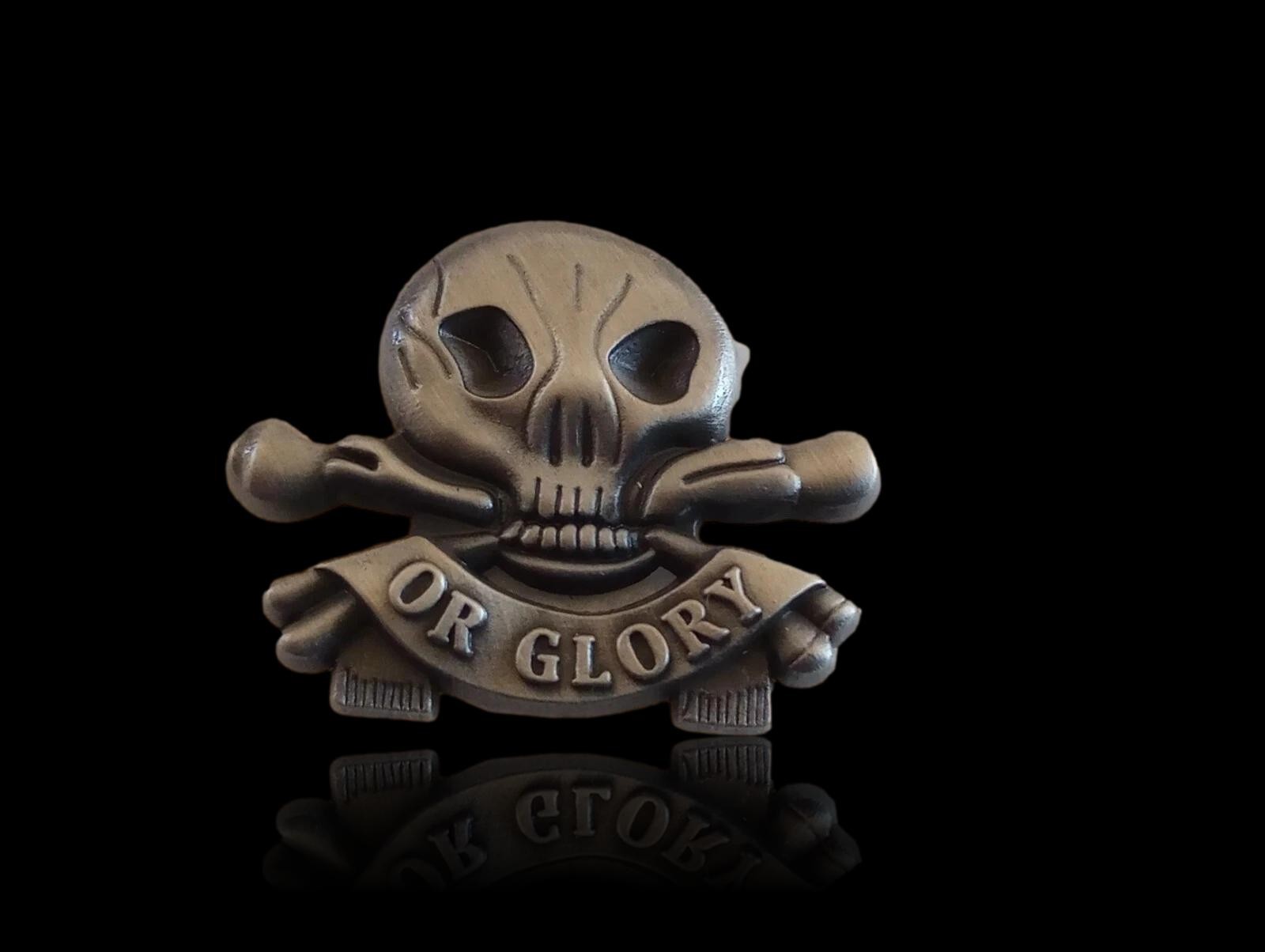 SKULL AND BONES HAT PIN LAPEL DEATH OR GLORY HEAD DOUBLE POST PIN NEW