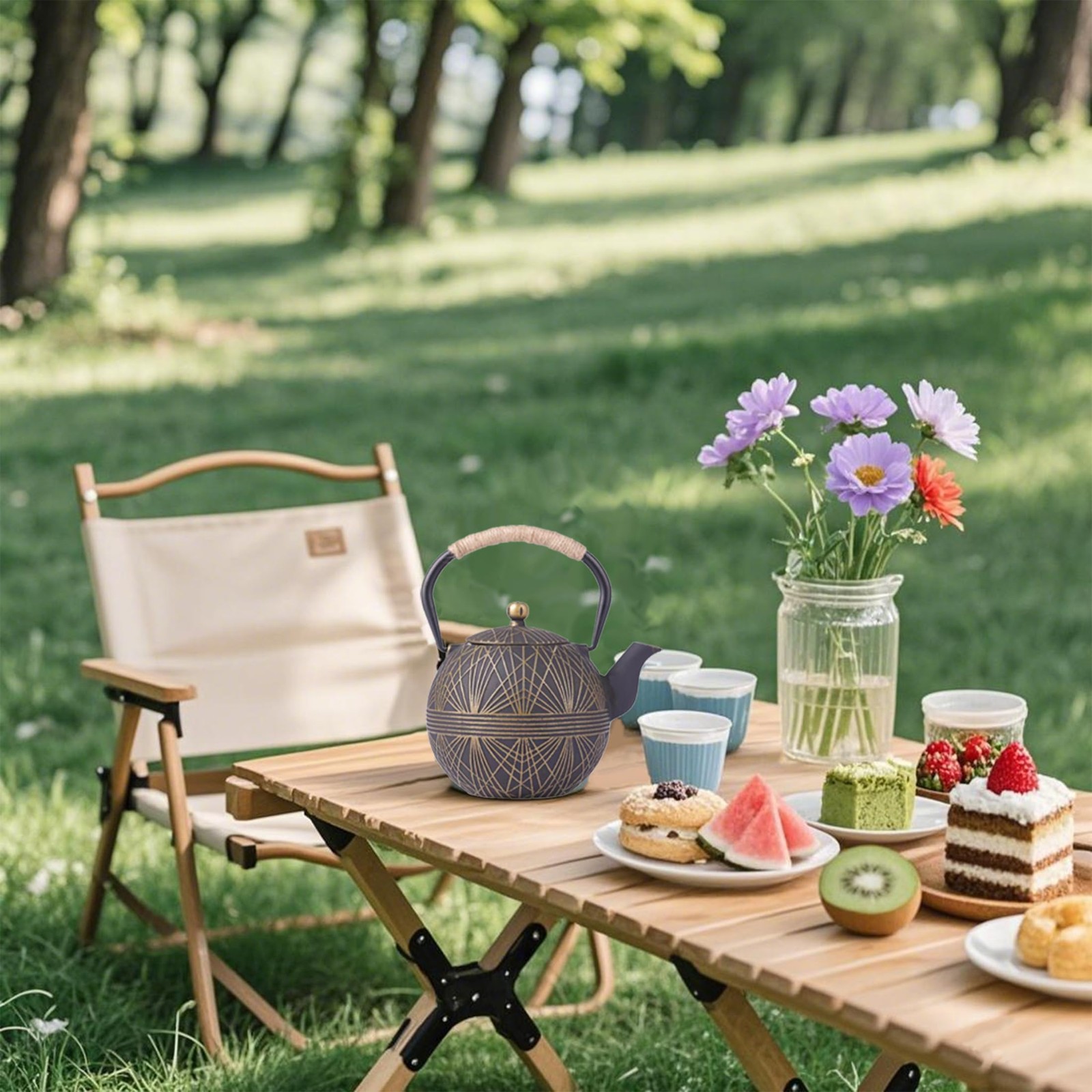 Enameled Cast Iron Teapot 34oz（1000ml） - Japanese Style Kettle with Removable...
