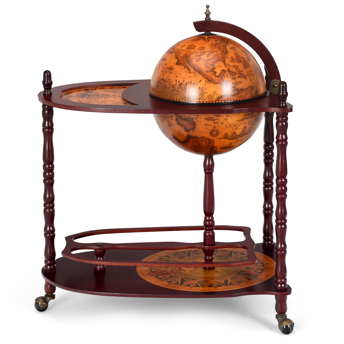 Wood Globe Wine Bar Stand 34" H 16th Century Italian Rack Liquor Bottle Shelf