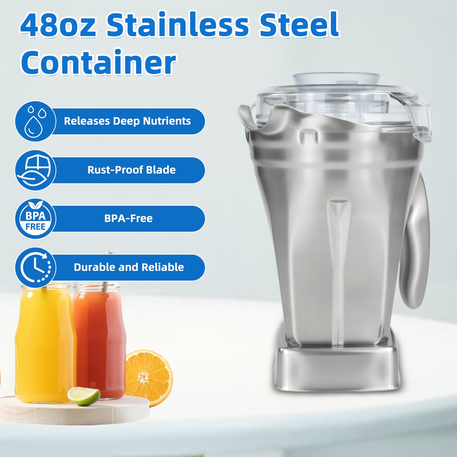 Stainless Steel Blender Pitcher 48oz, Replace for Vitamix 5000 5200 6300 6500...