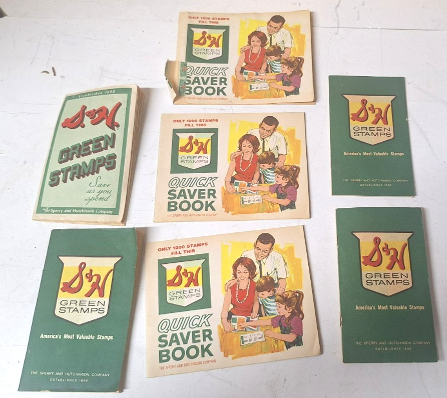 Lot of Vintage S & H Green Stamps w/ full and blank books from 1957, 1961 & 1964