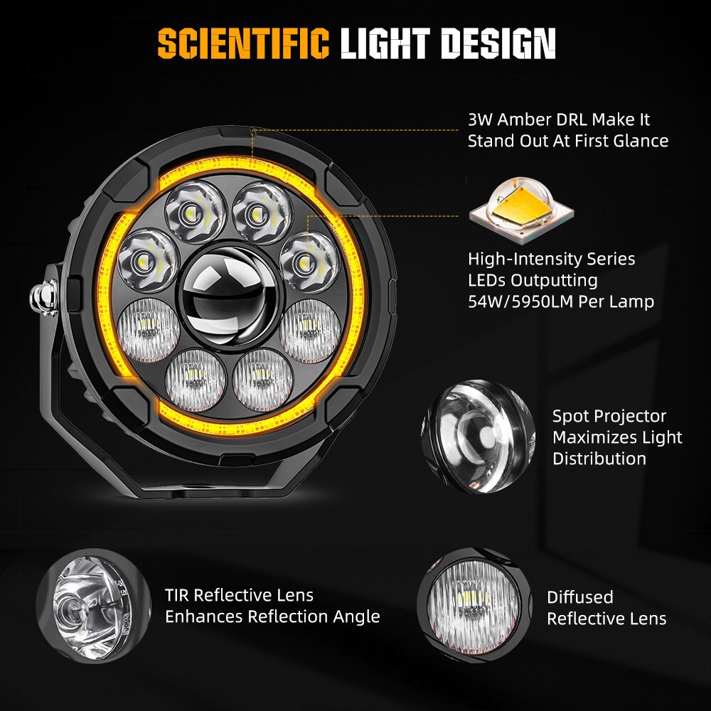 2x 140W LED Motorcycle Driving Fog Spot Light Auxiliary Lamp White+Amber w/Wire