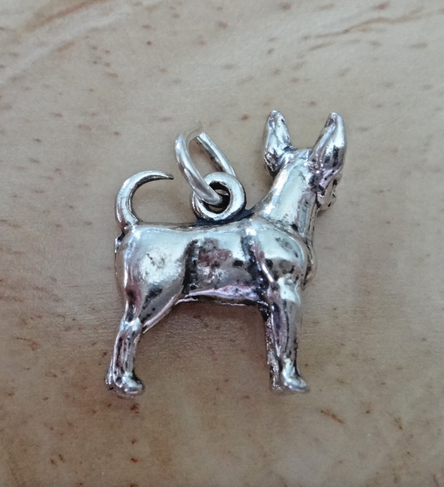 Sterling Silver 13x14mm 3D Chihuahua Dog with Head Turned Charm