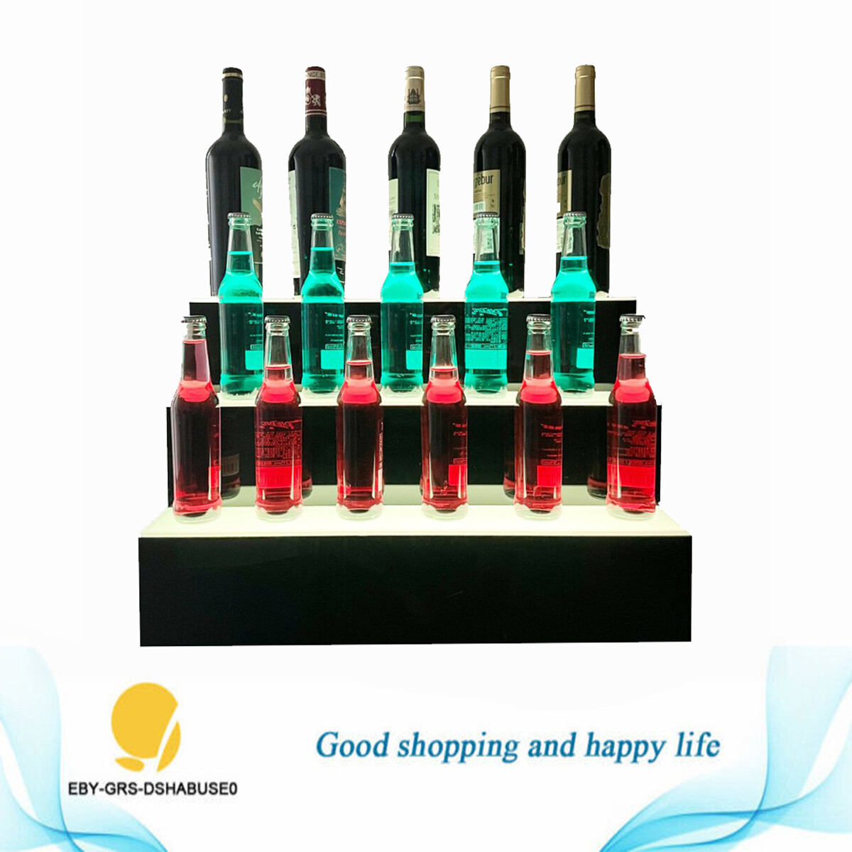 24" 3 Step Tier LED Lighted Shelves Illuminated Liquor Bottle Bar Display Stand