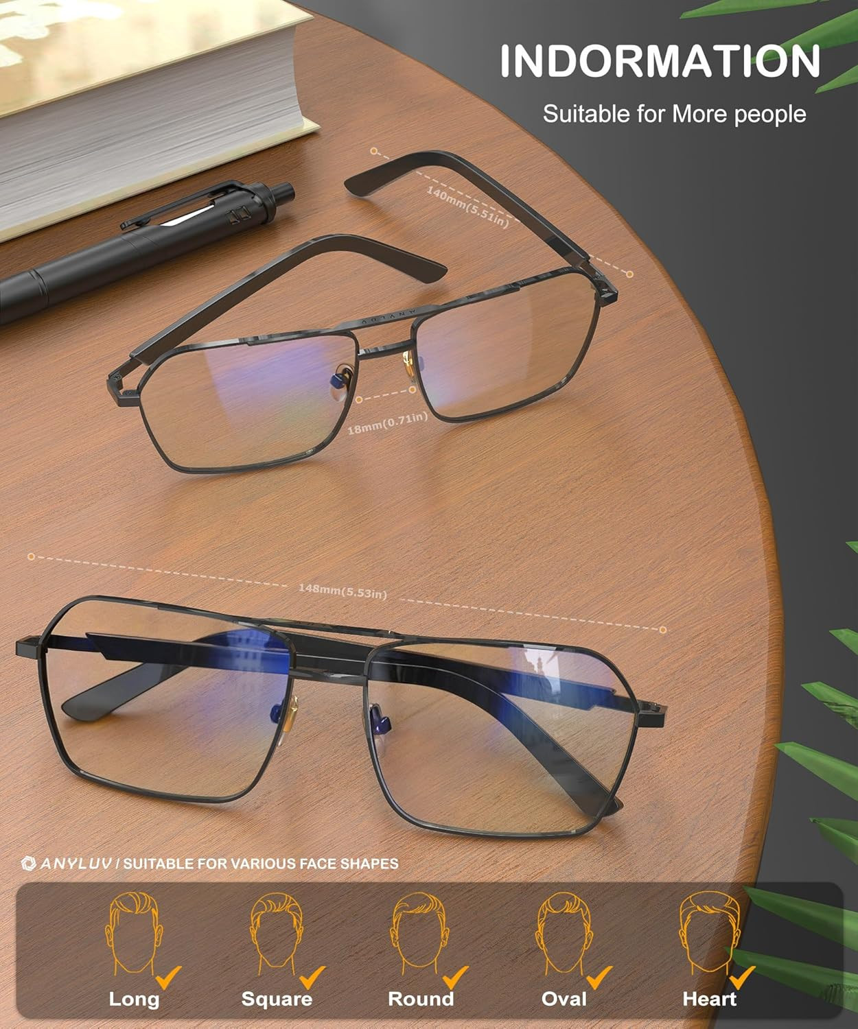 ANYLUV Blue Light Glasses Men/Women, Blue Light Blocking Glasses, Computer Scree