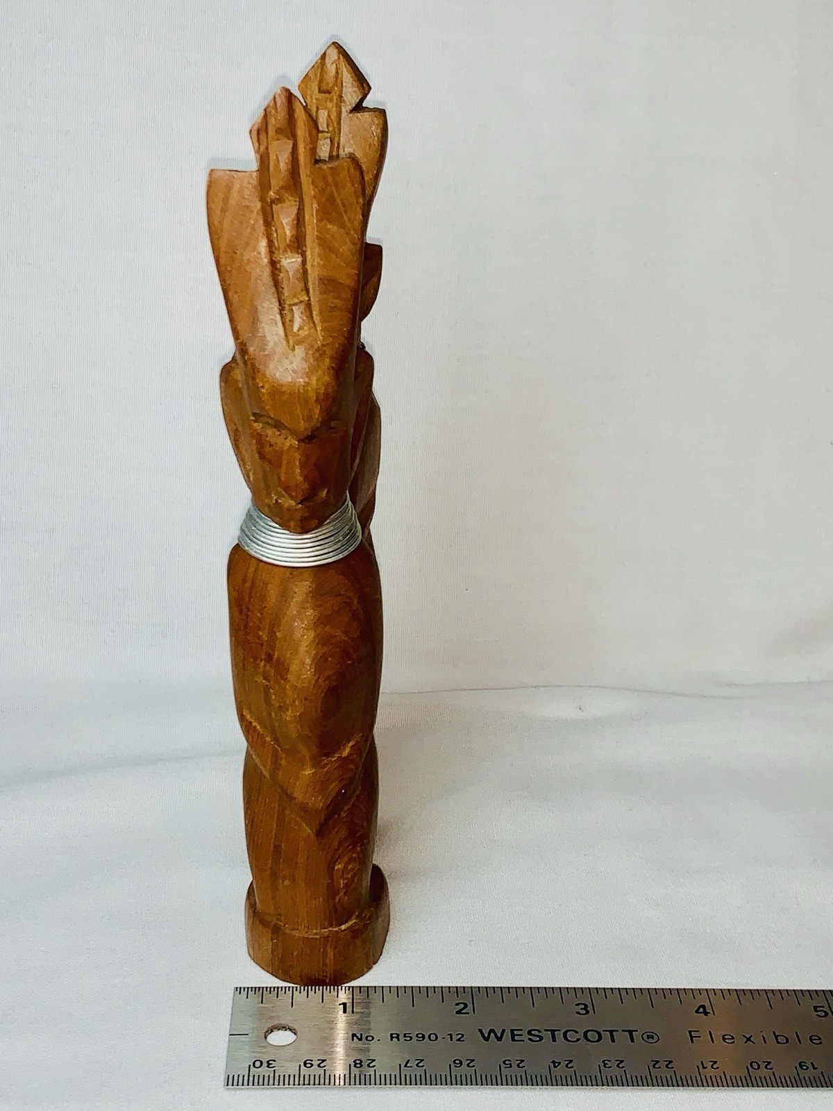 Vtg MCM African Hand Carved Teak Wood Tribal Figurine Statue Pair 7.5" Kenya