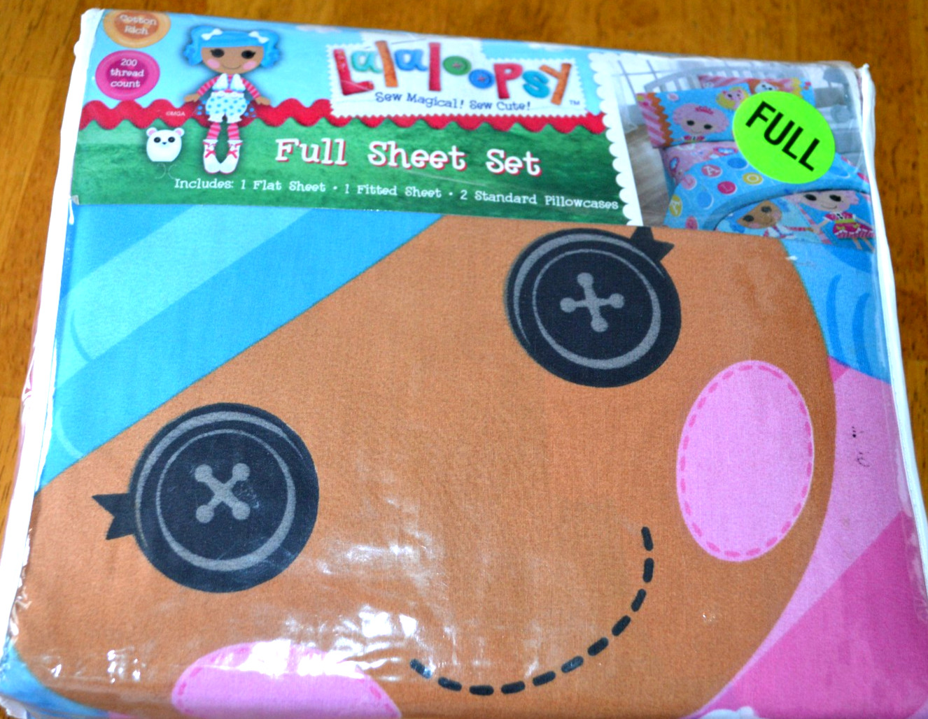 LALALOOPSY FULL SIZE SHEET SET FLAT FITTED 2 PILLOWCASES COTTON BLEND NEW IN PKG