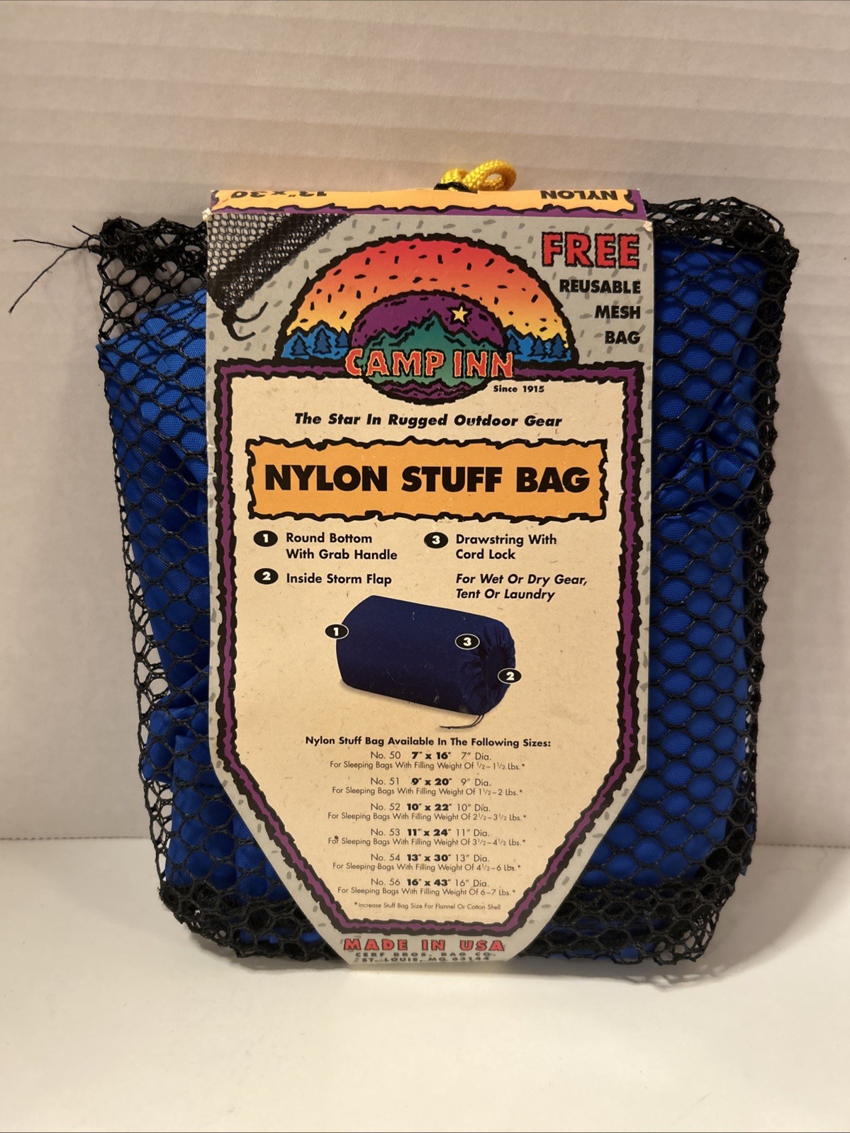 Camp Inn Nylon Stuff Bag 13x30 New