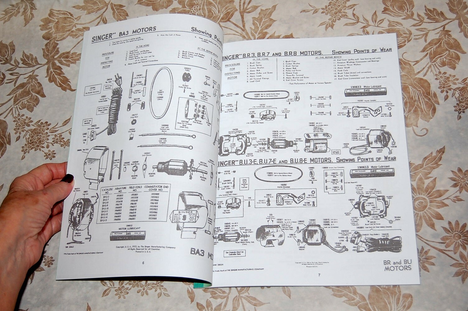 Rare Service Manual for Singer Sewing Machines Motors, Foot Controllers, Lights,