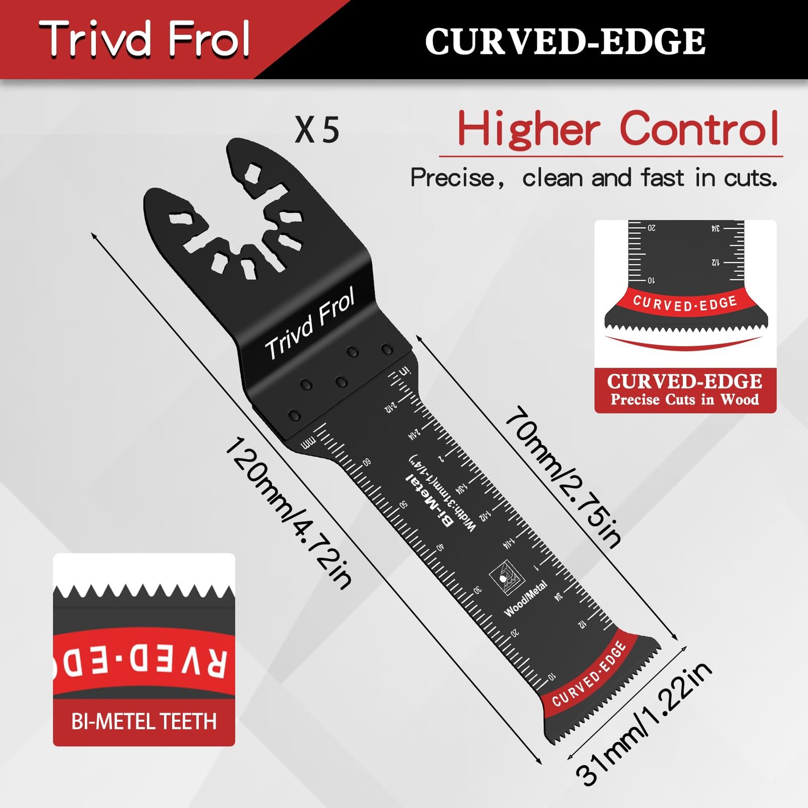 10 PCS Extra Long Oscillating Saw Blades, Curved Edge Bi-Metal and Black
