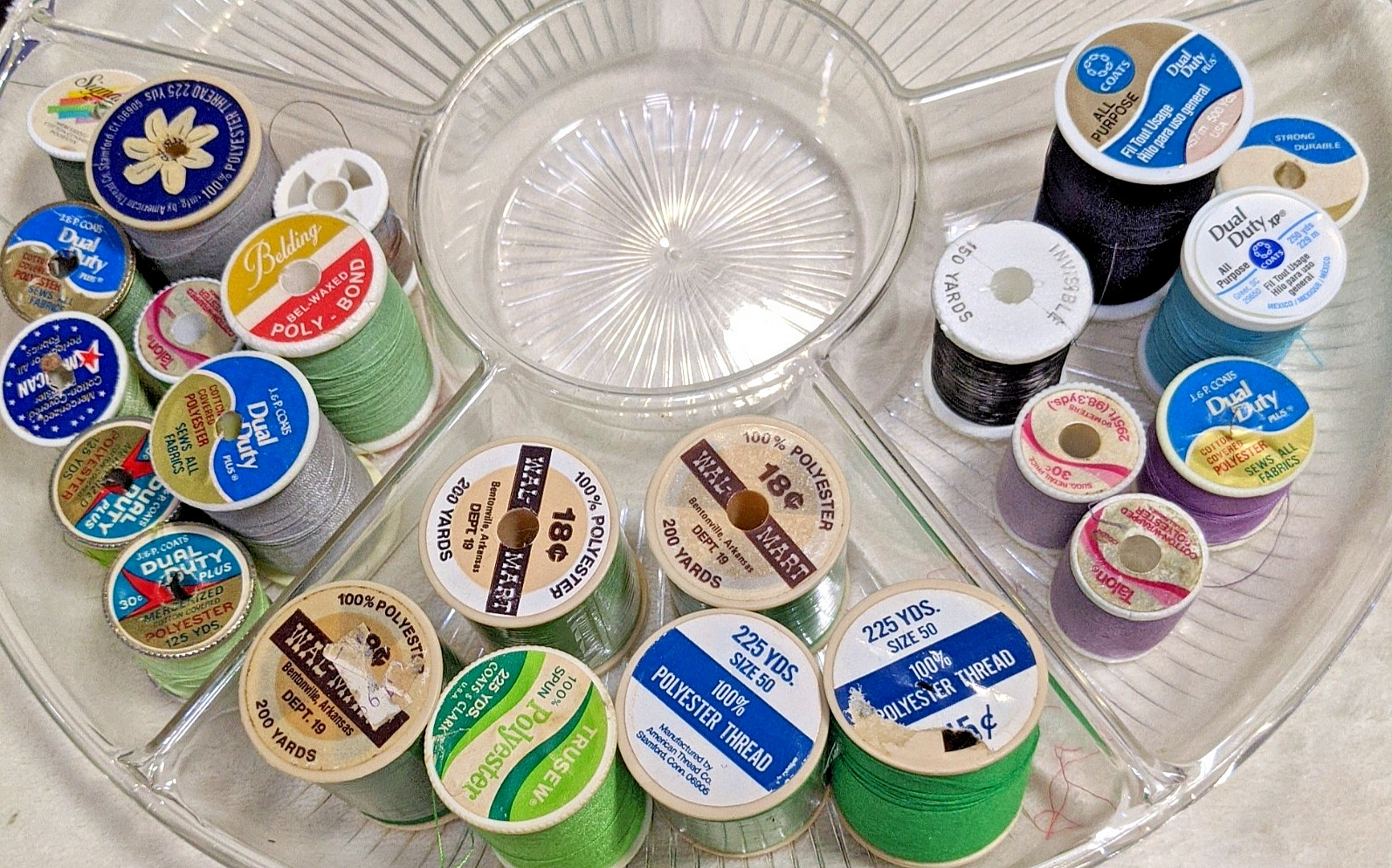 Lot of 50+ Polyester & Cotton Mixed Brand & Colors New & Used Threads