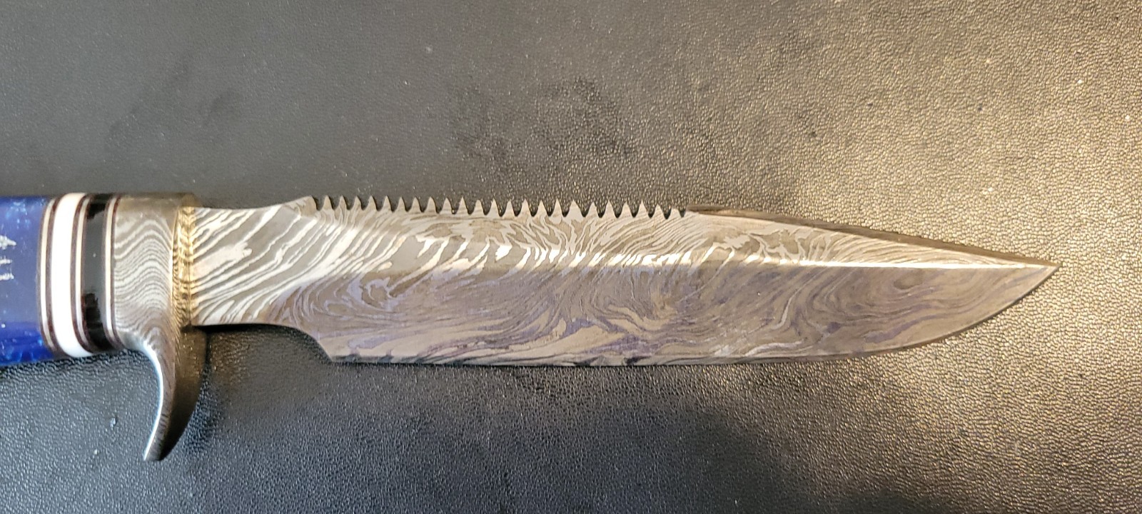 Impact Cutlery Custom Damascus Hunting Knife Engraved Blue Resin handle- 2399