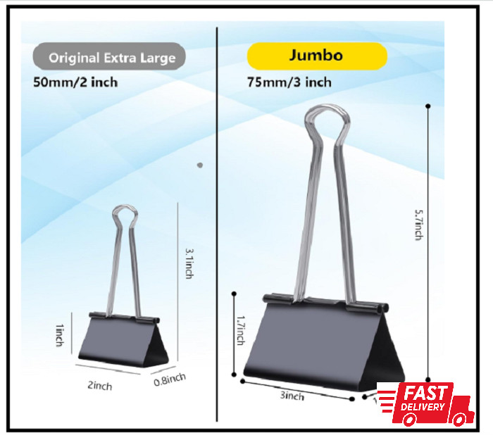 Jumbo Binder Clips 3 inch (6 Pcs), Extra Large Binder Clips for Office Supplies