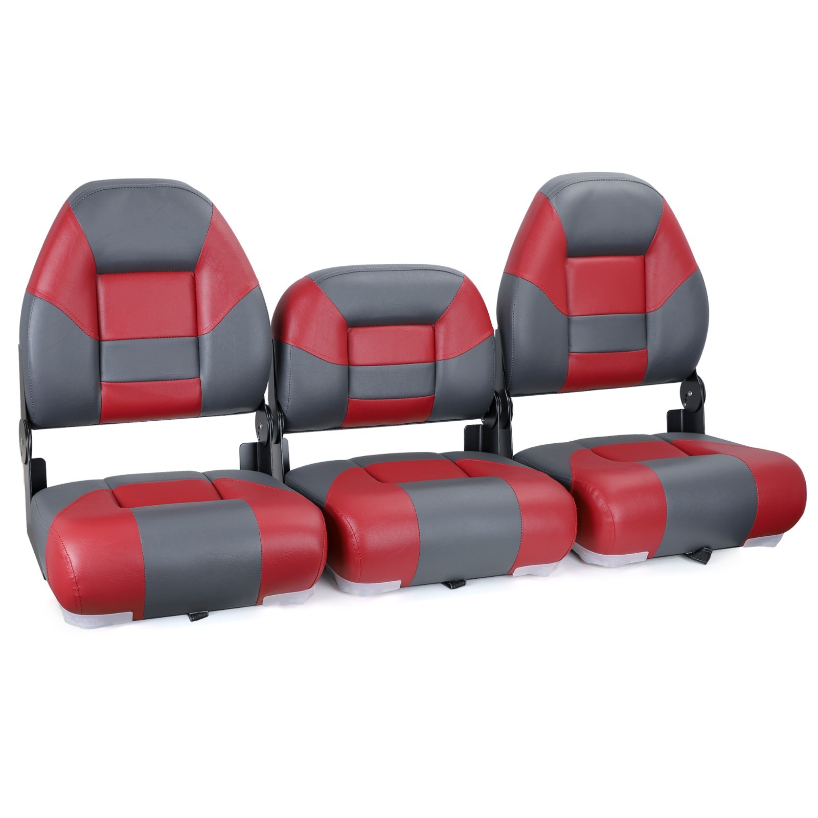 NORTHCAPTAIN Charcoal/Red 52" Folding Bass Boat Seat 3 PCS