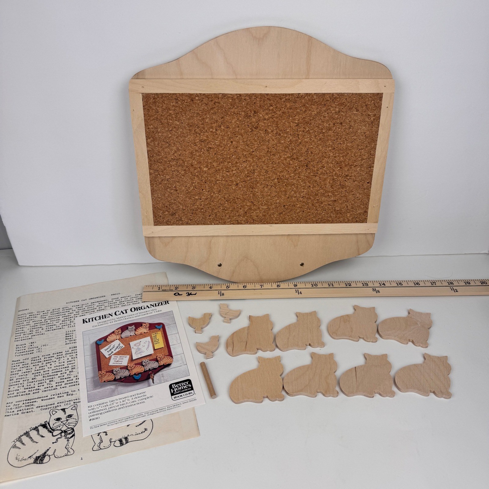 Vtg 1989 Wood Cat Bulletin Board Organizer Better Homes Garden Crafting Kit READ