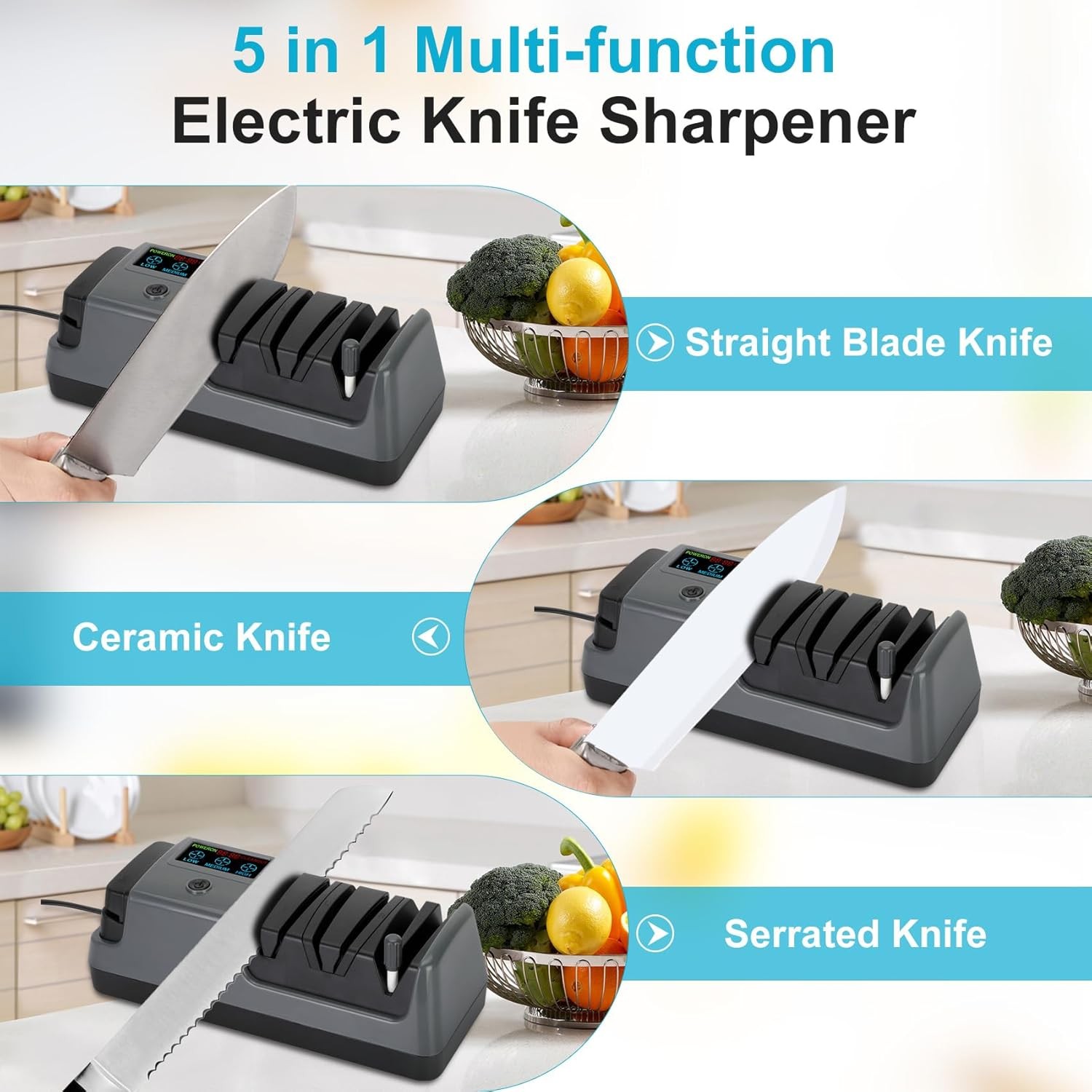 5 in 1 Electric Knife Sharpener-3 Rotational Speed Adjustable Knife Sharpener US