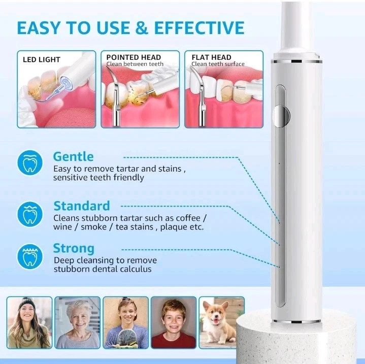 Ultrasonic Tooth Cleaner Tartar Plaque Remover Electric Dental Whiten Kit Scaler