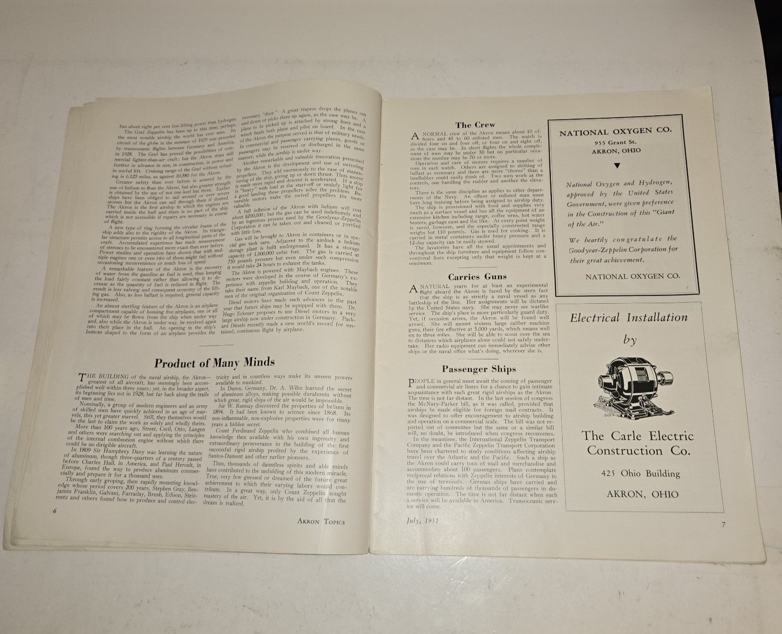 1931 Akron Topics ZRS-4 USS Akron Airship Magazine Rare Ohio Goodyear History