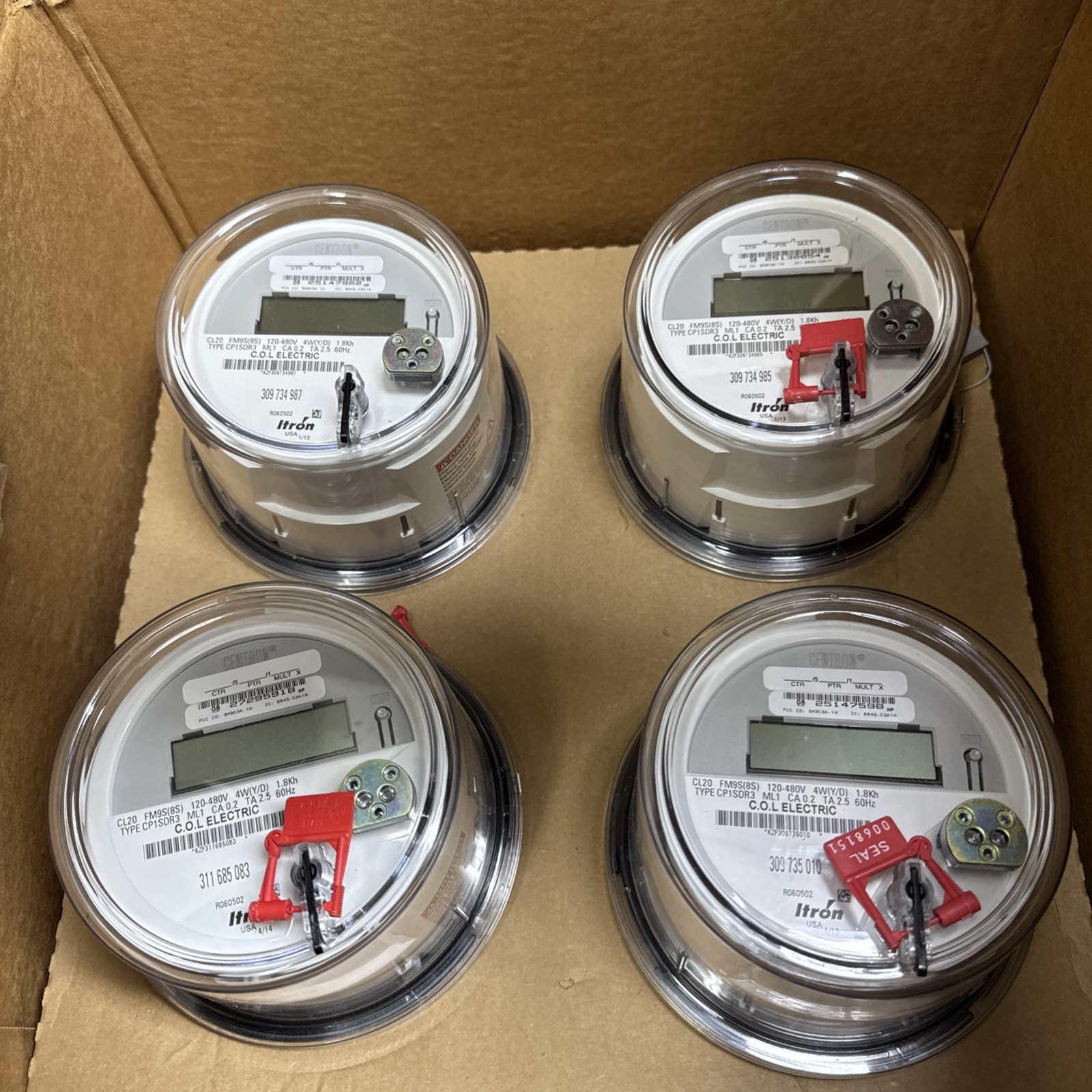 Lot Of 4 ITRON WATTHOUR METER KWH, CP1SDR3, FM16S, 4W, 10 LUG, Y/D 320A 120-480V