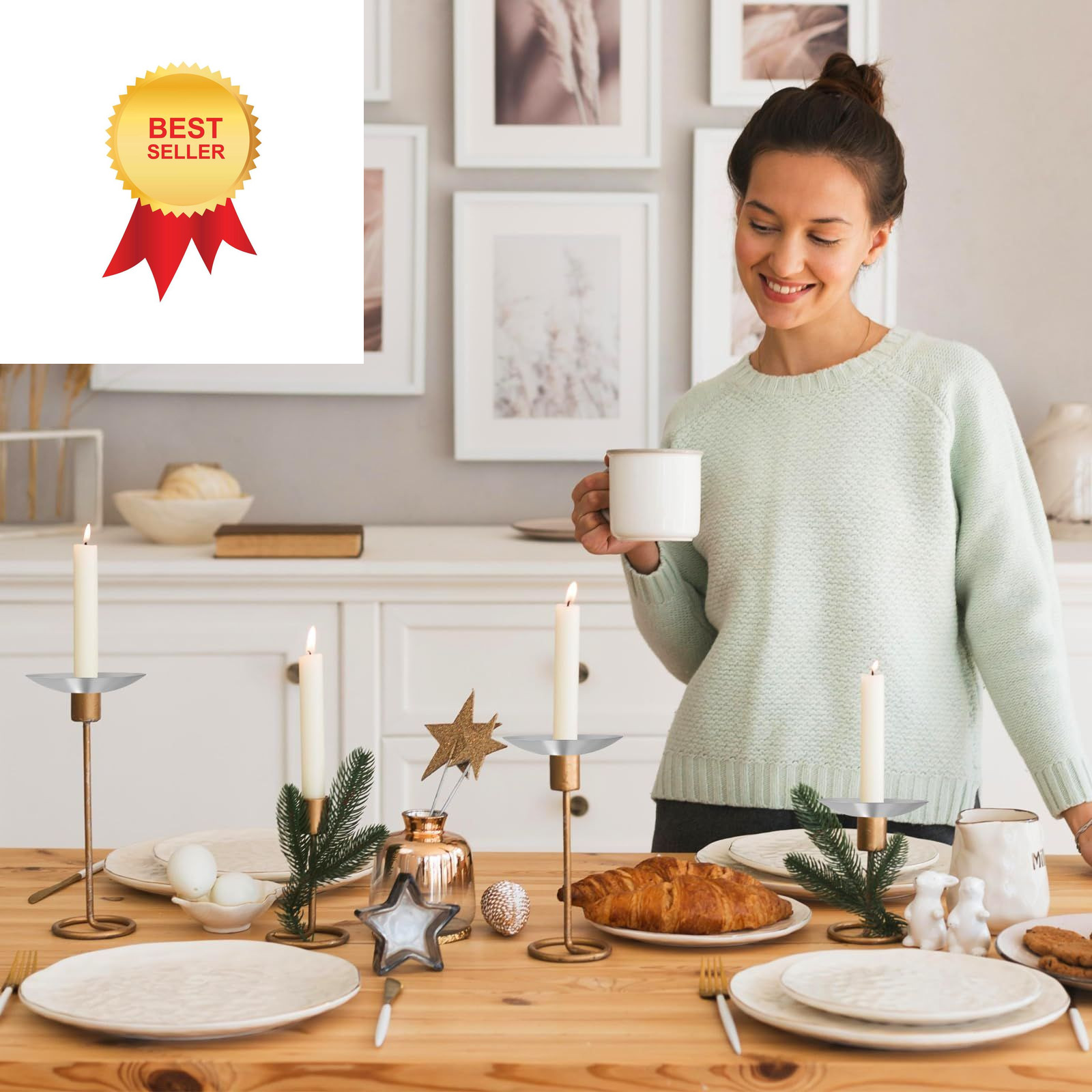 12 Pieces Metal Silver Candle Bobeches Round Drip Guards Taper