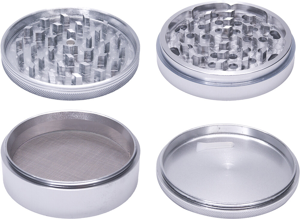 4 Inch Aluminum Huge 4 Piece Grinder Tobacco Herb Spice Crusher Silver Color