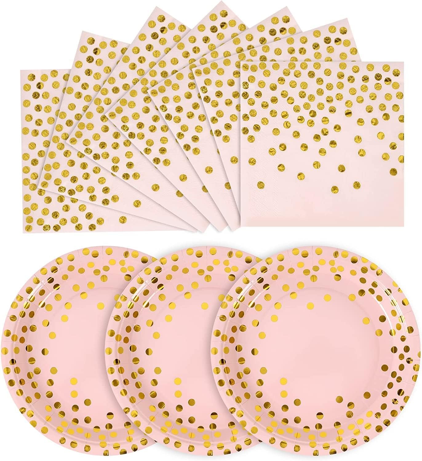 Elegant Pink Gold Party Plates with Napkins 50 Pack for All