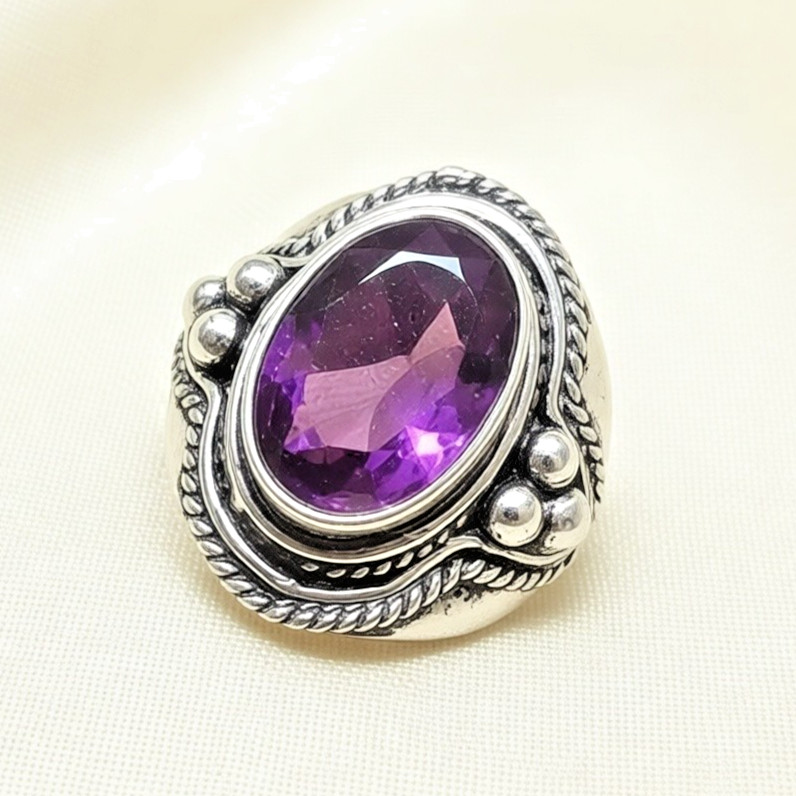 African Amethyst Gemstone 925 Sterling Silver Ethnic Handmade Jewelry Ring Size