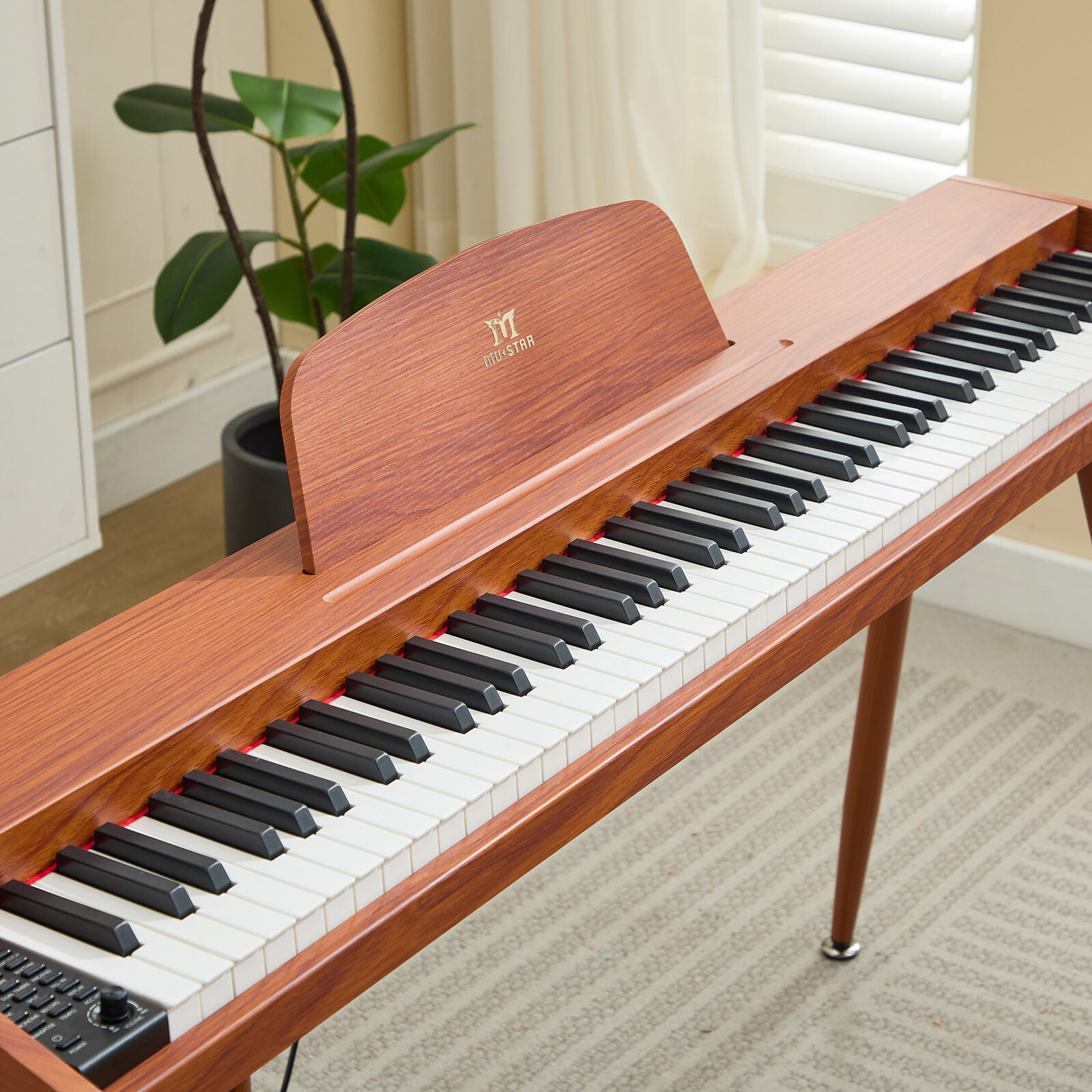 MUSTAR 88-Key Semi-Weighted Digital Piano with USB MIDI, Brown