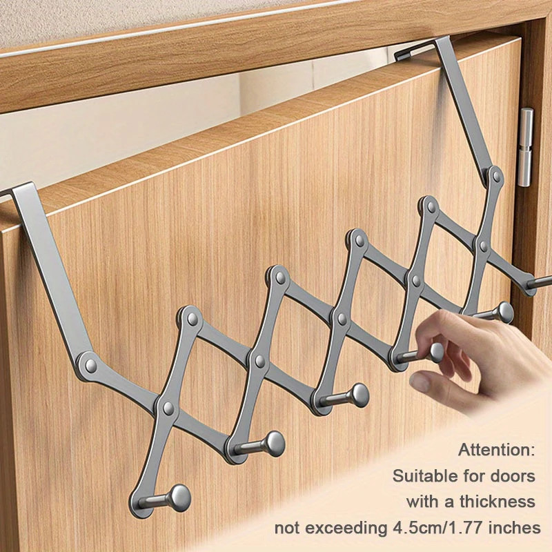 Retractable Over The Door Hook Rack - 6-Hook Expandable Hanger-Space-Saving