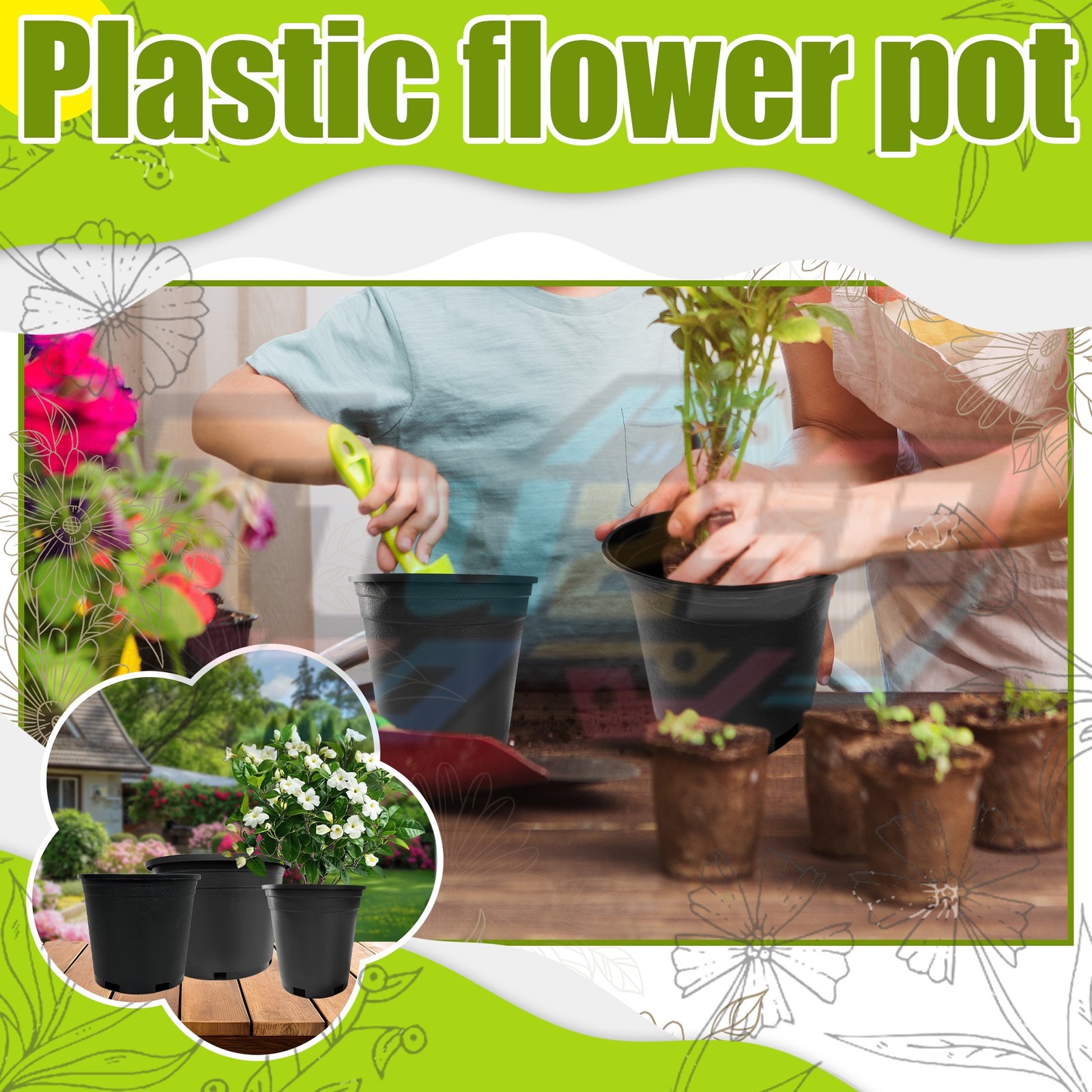 10 PCS 10 Gallon Premium Plastic Garden Plant Nursery Pots Heavy Duty