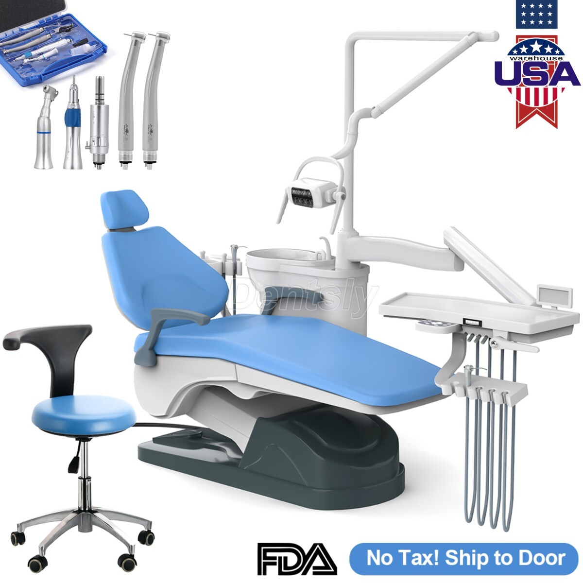 Unidad de silla dental sillon Motor DC Cuero duro PU/Kit de pieza de mano FDA