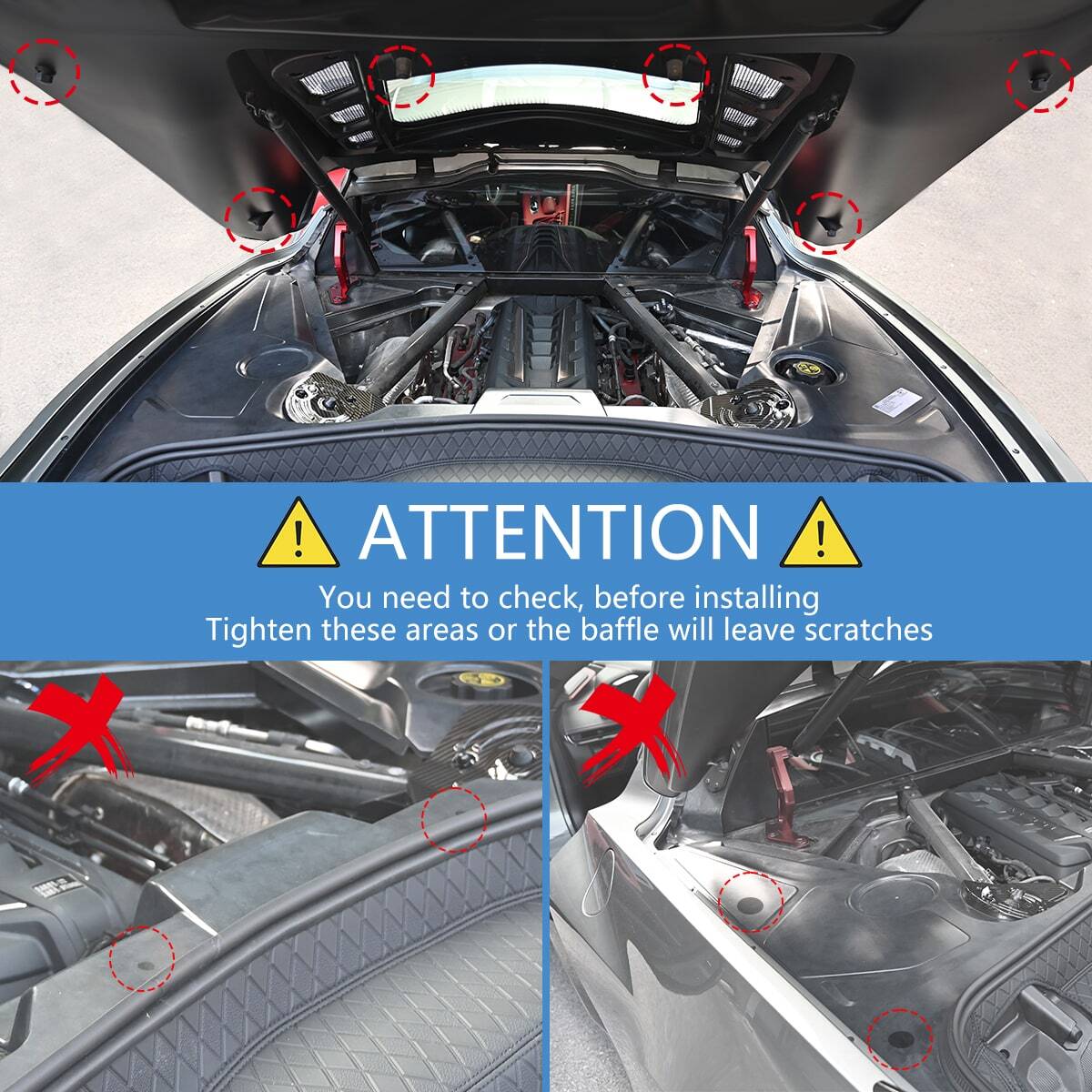 Gloss Black Flash Engine Bay Trim Panel Cover Guard for Corvette C8 Coupe 2020+