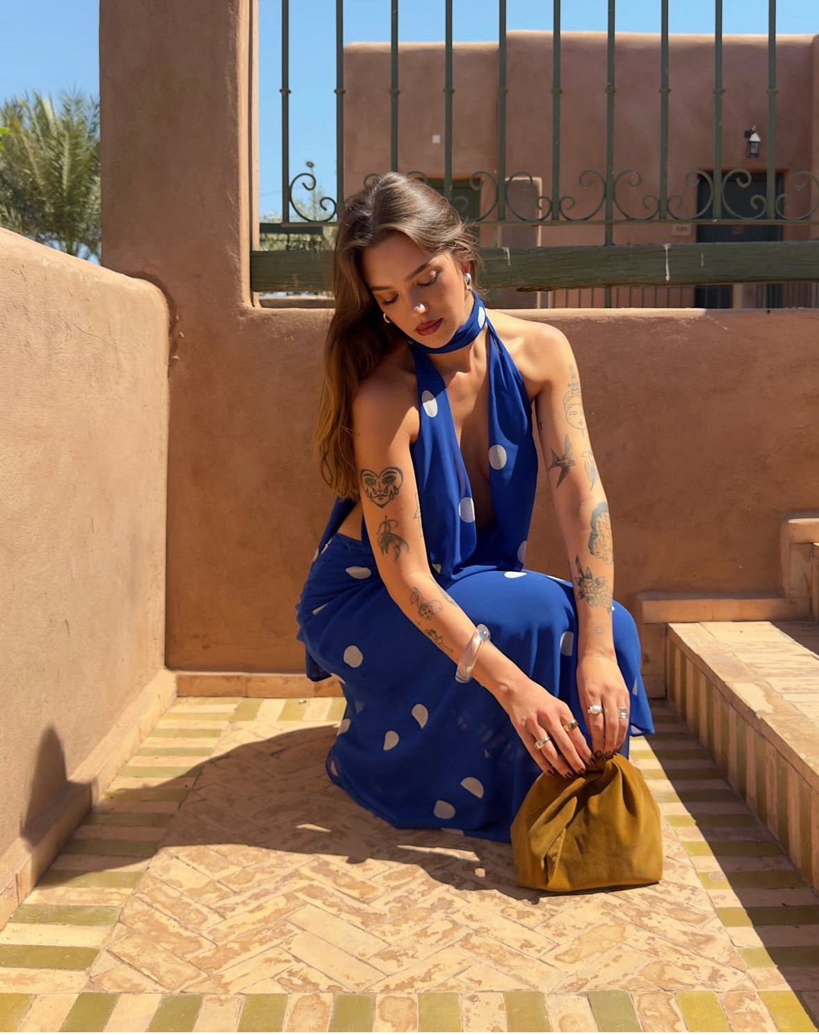 ZARA NEW FW25 PRINTED POLKA DOT MIDI DRESS Blue / White 8410/430_M,L