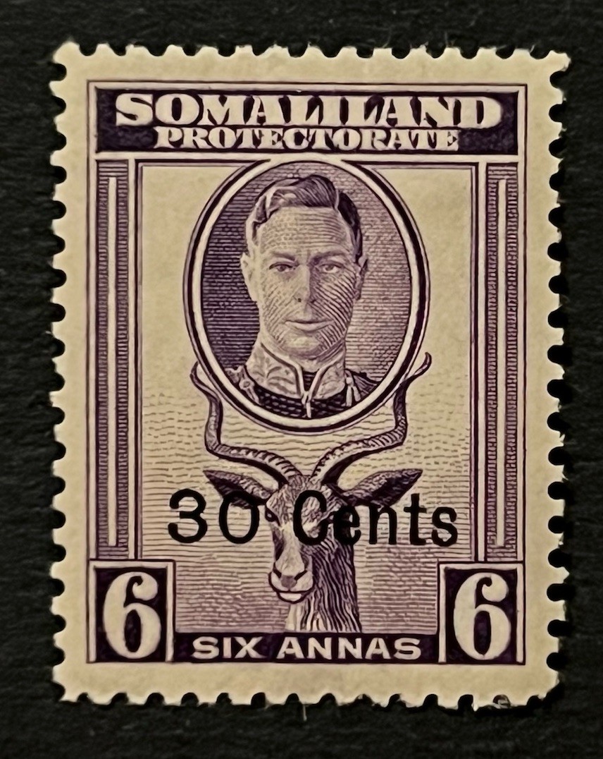 Travelstamps: 1942 Somaliland Stamps Sc #120 Sg 109 - 30c on 6 Annas KGVI MOGH