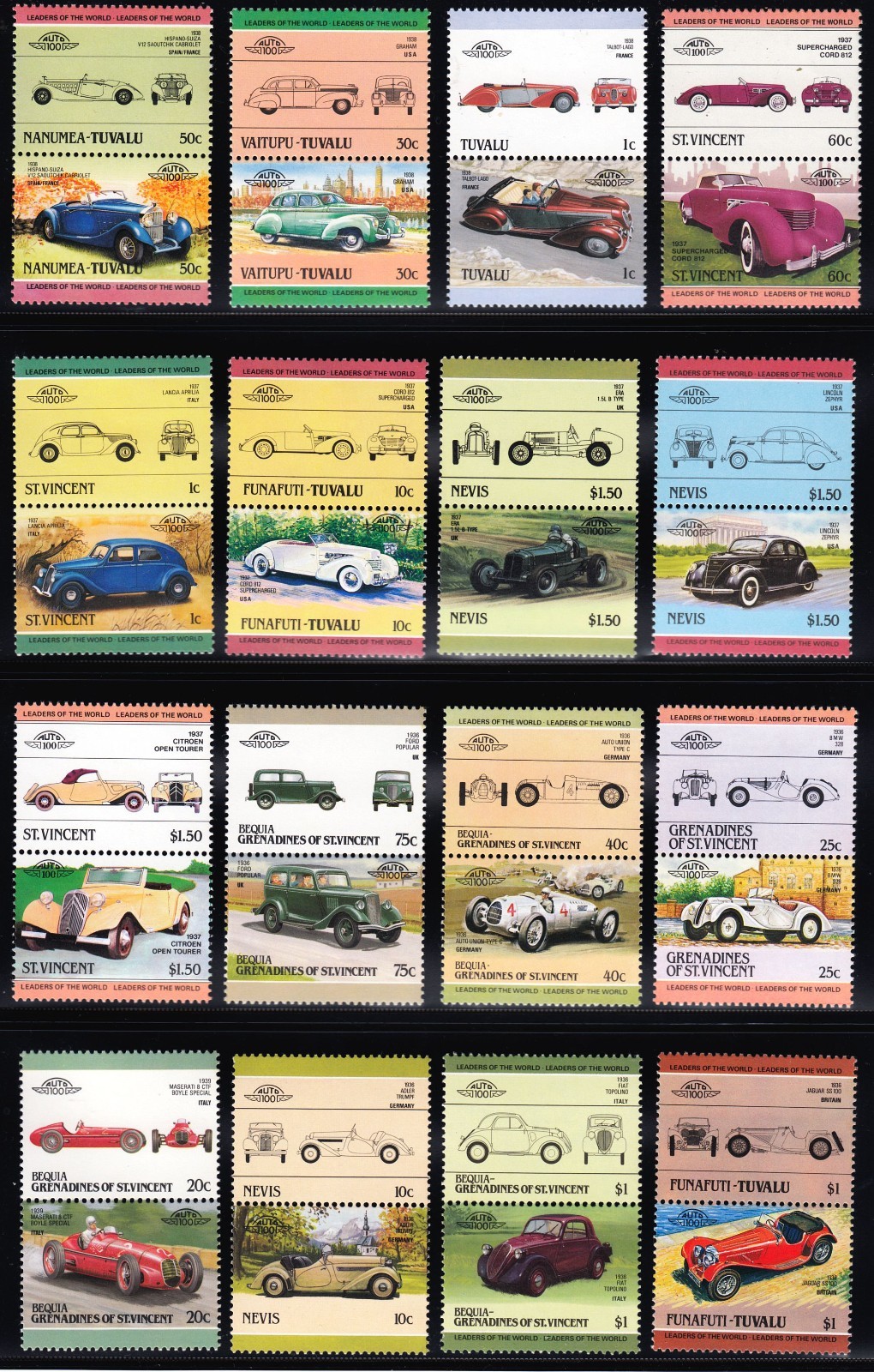 500 DIFFERENT CARS Auto 100 Leaders of the World MNH Mint Car Stamp Collection