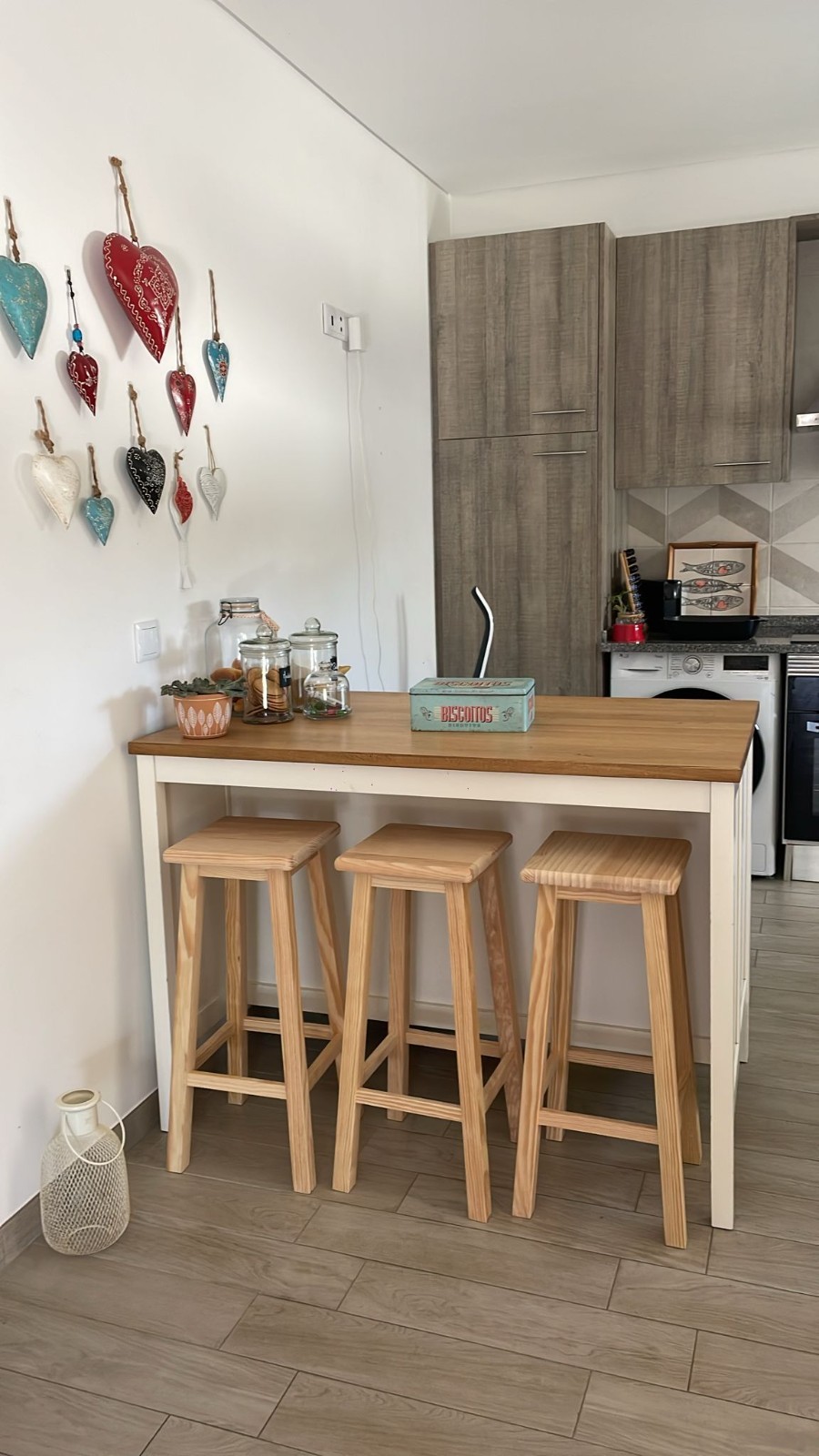 Set of 3 Bar Stools Solid Pine Wood - 70cm (27.5") Handmade Kitchen FREE SHIP