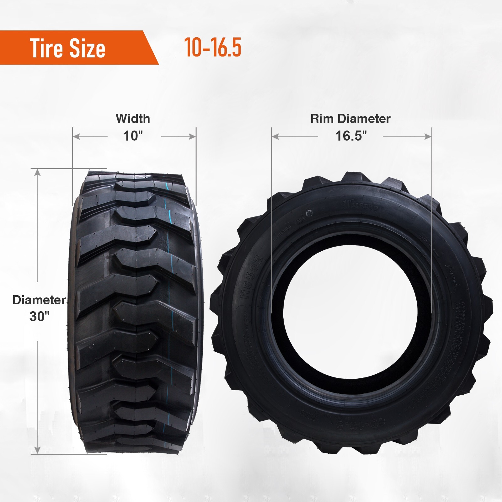 10-16.5 SKS Skid Steer Tire 10PR Heavy Duty 10x16.5 Bobcat-Fit Anti-Puncture
