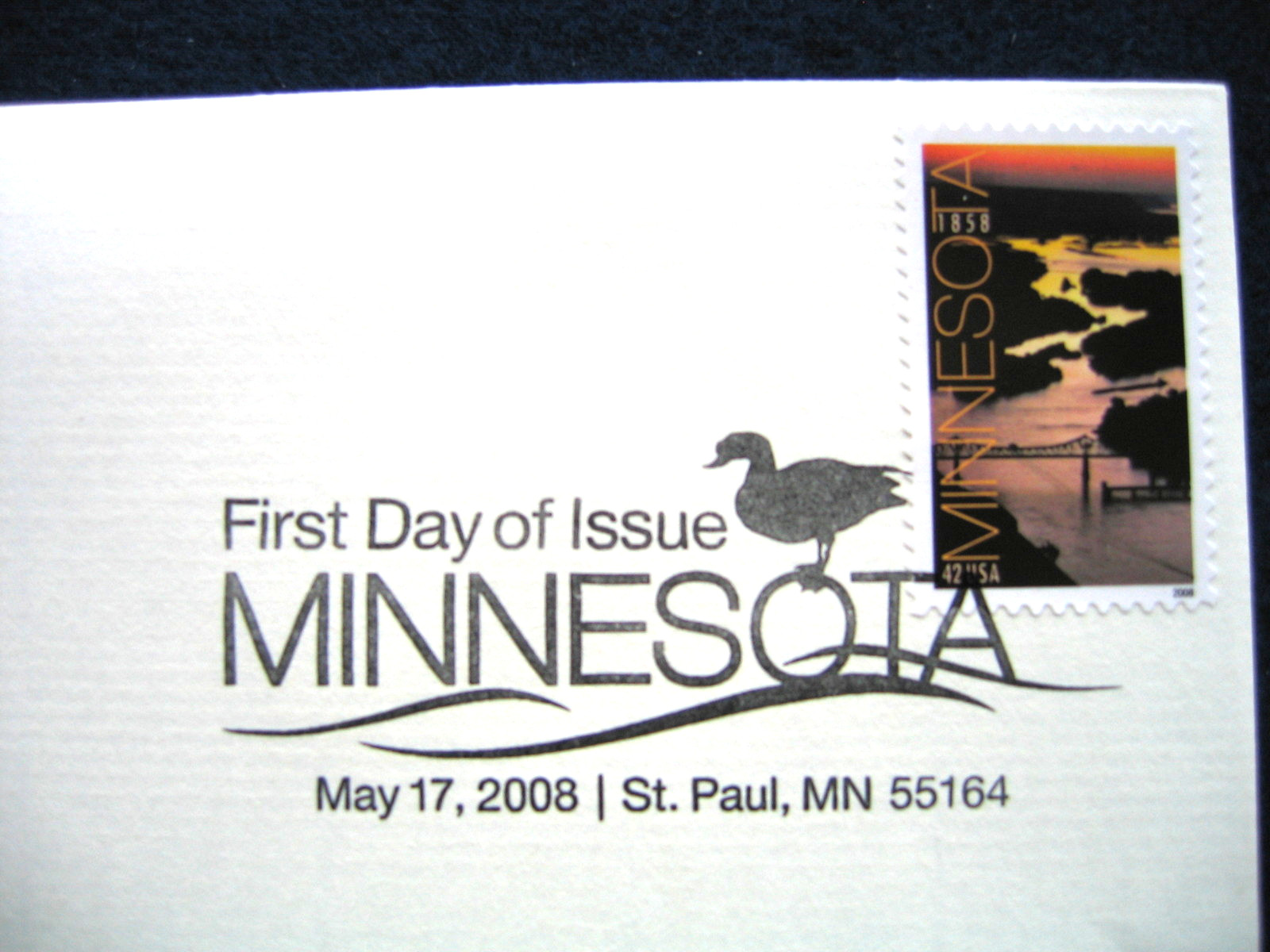 2008 Minnesota Statehood 150th Anniversary Replica 22kt Gold Golden Cover Stamp